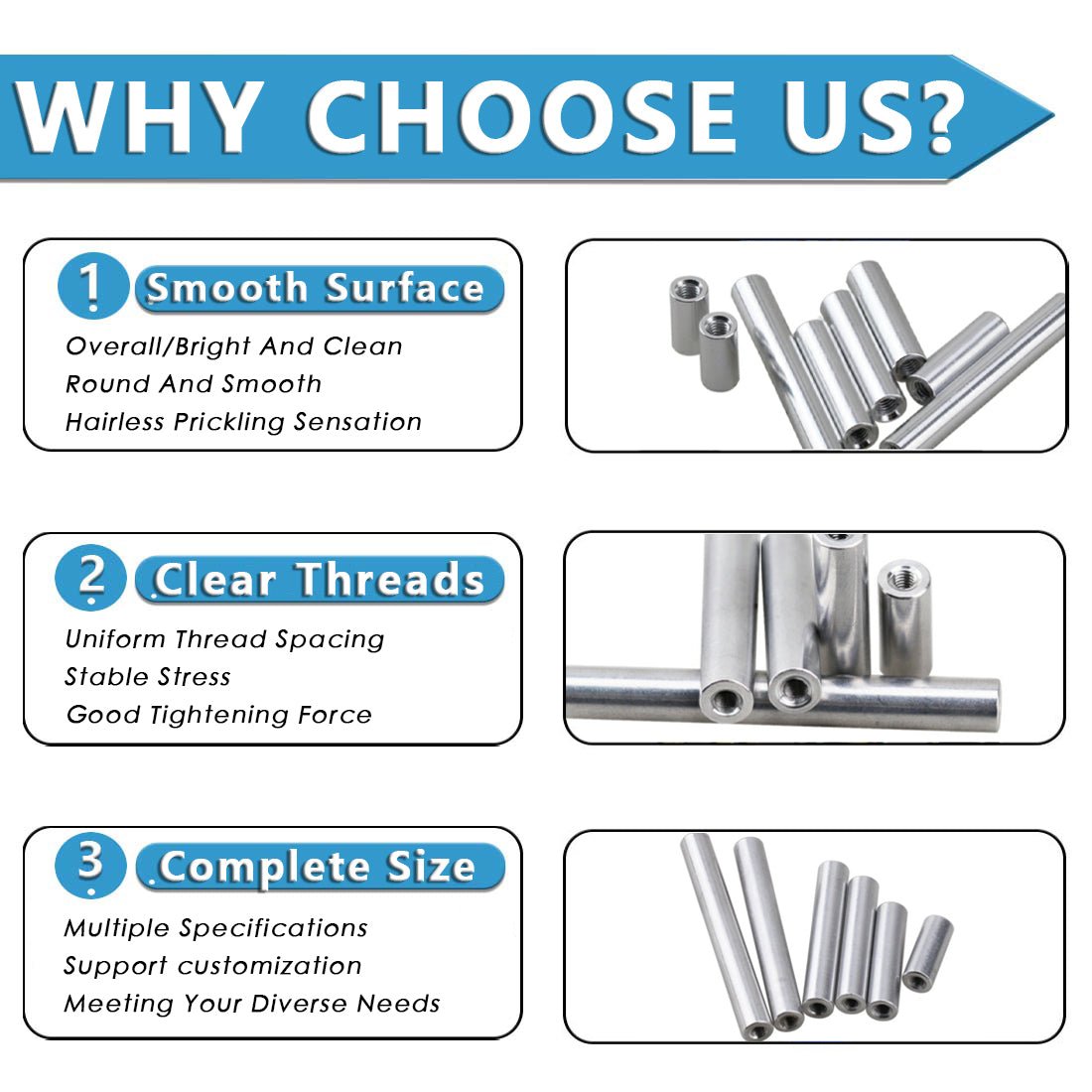 M2 M2.5 M3 Aluminum Alloy Thread Sleeve Rod Bar Stud Round Connector Tube Long Nuts - HomeDIYer