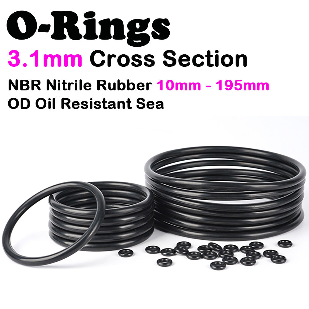 3.1mm Cross Section O-Rings NBR Nitrile Rubber 10mm - 195mm OD Oil Resistant Sea