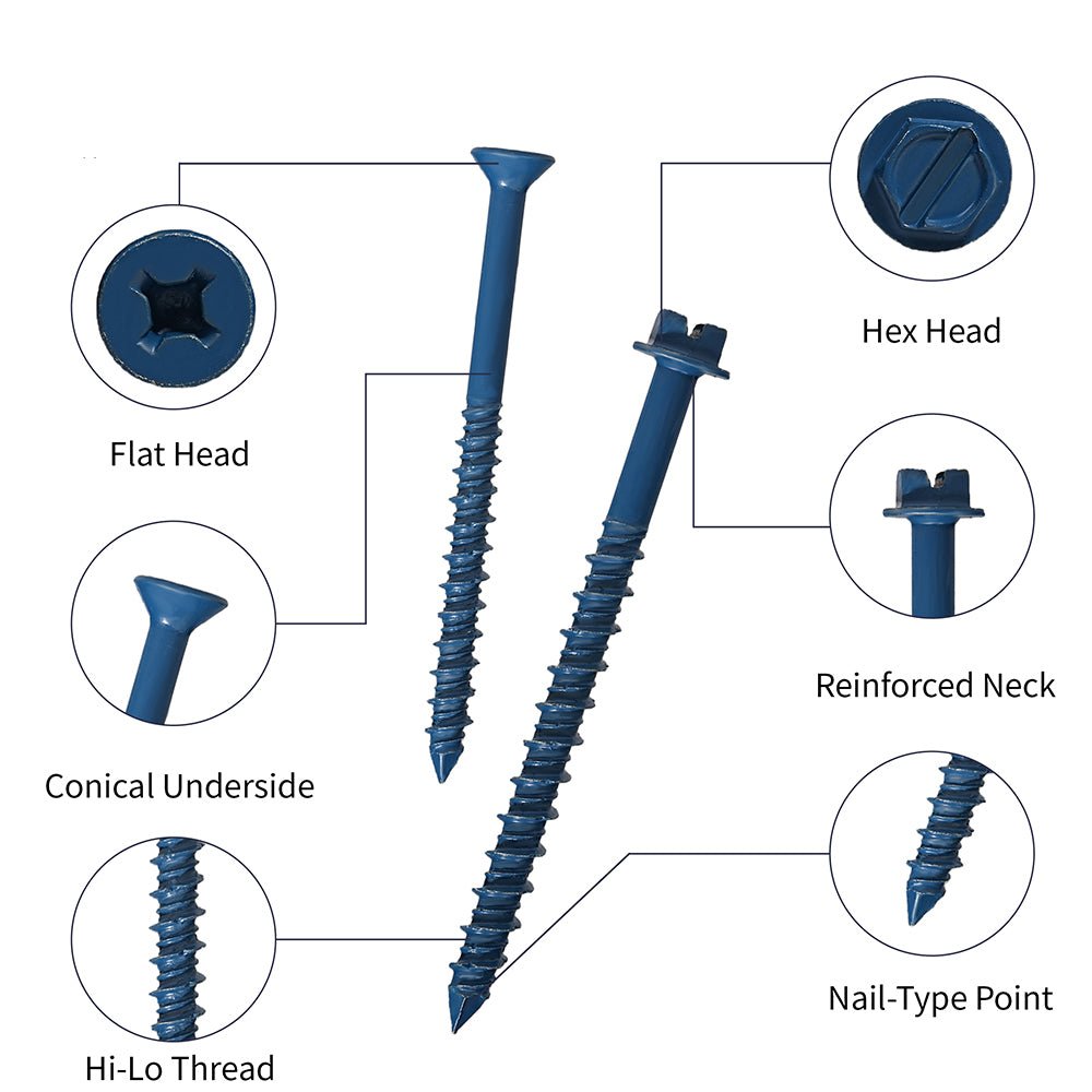 230x Phillips Flat & Slotted Hex Washer Head Concrete Screws 1/4″ and 3/16″ Blue - HomeDIYer
