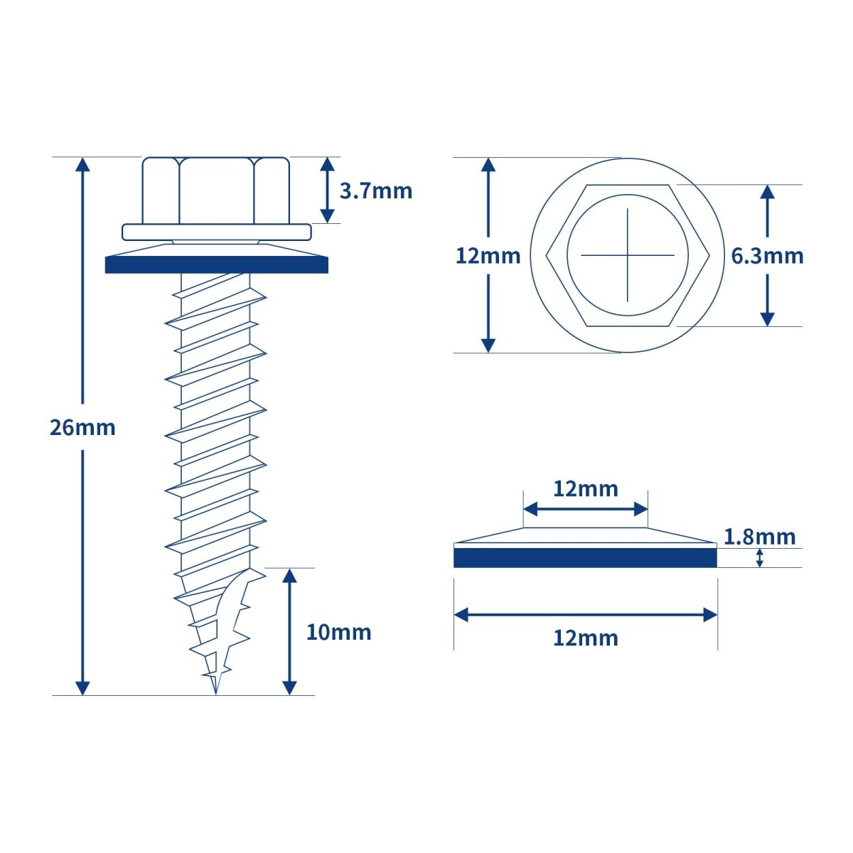 10 x 1" Hex Head Sheet Metal Roof Screws, Galvanized Coating Metal to Wood siding Screws, Hex Socket Included 300Pcs - HomeDIYer