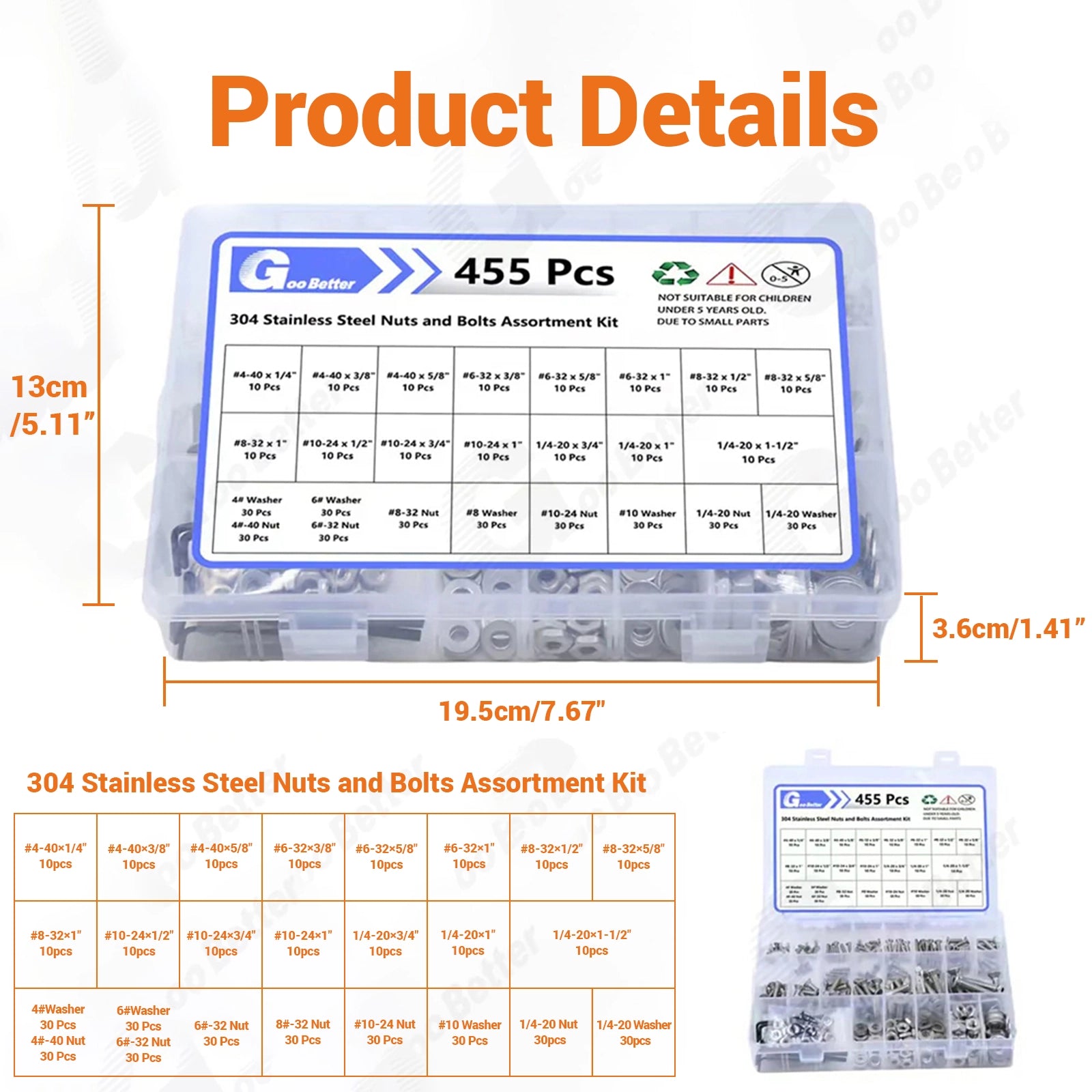 455Pcs Flat Head Socket Screws Washer Nut Assortment Kit 4 6 8 10 1/4'' Steel - HomeDIYer
