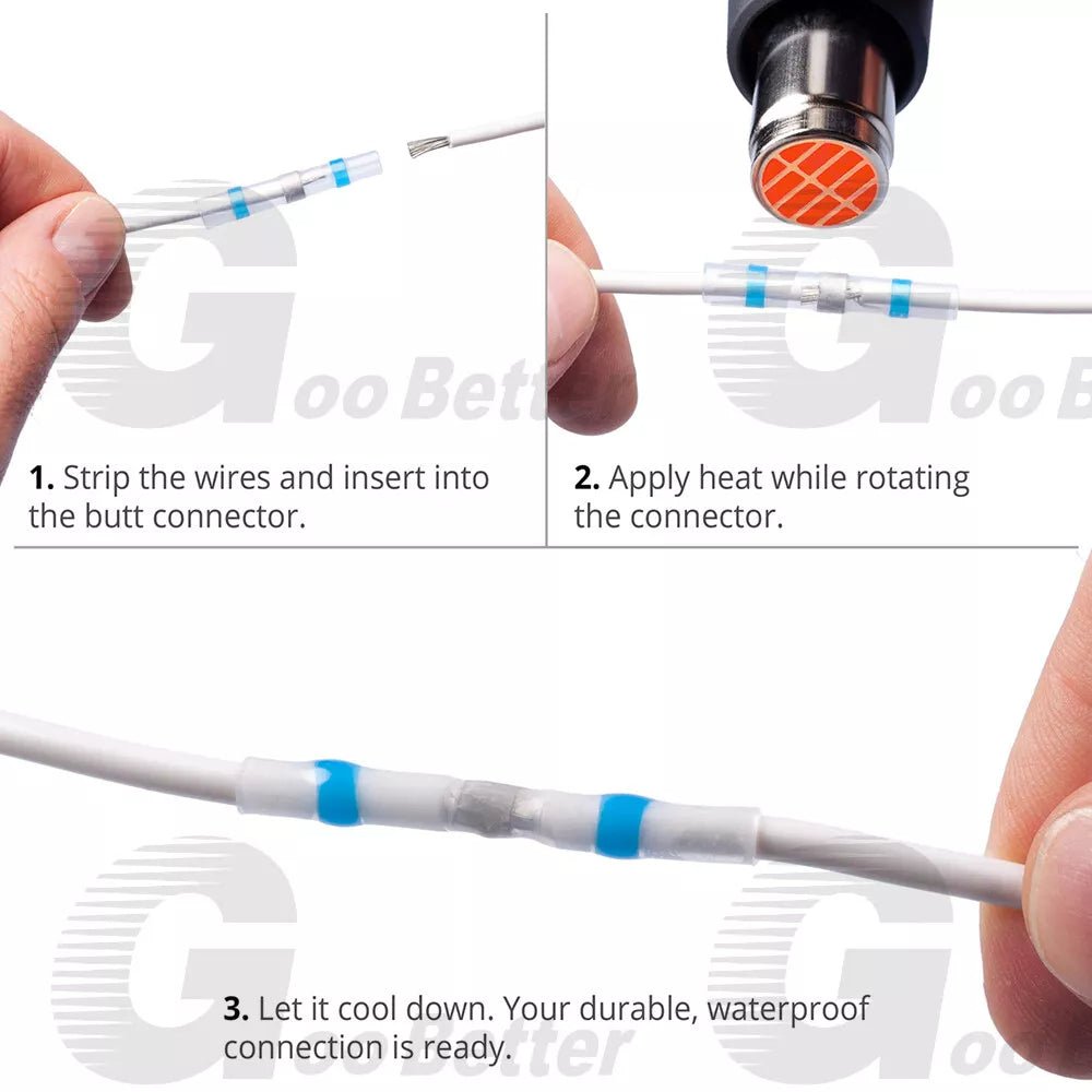 50x Blue Waterproof Heat Shrink Butt Terminals Solder Seal Wire Connector Bagged - HomeDIYer