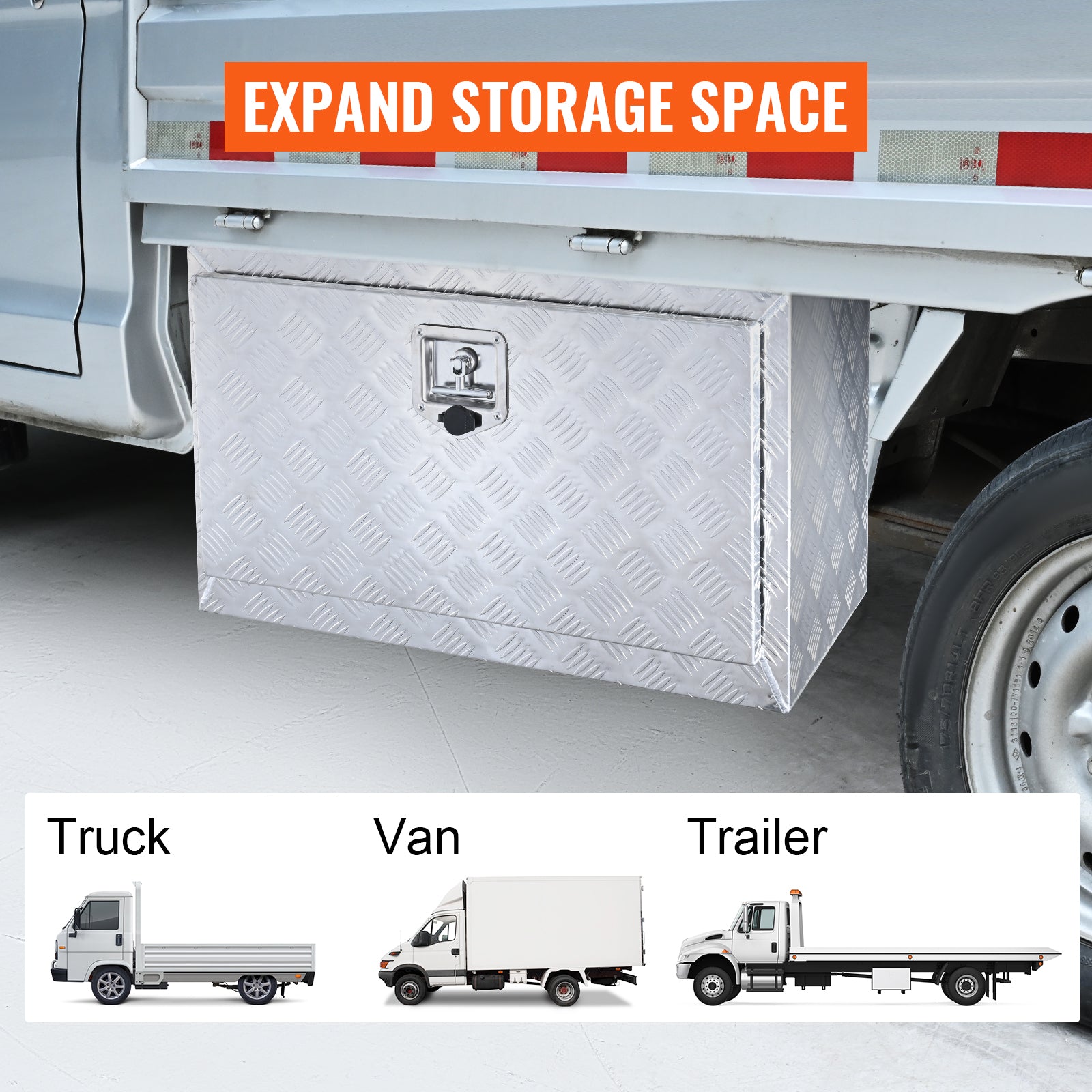 Underbody Truck Box, 30"×14"×16" Pickup Storage Box, Heavy Duty Aluminum Diamond Plate Tool Box with Lock and Keys, Waterproof Trailer Storage Box with T-Handle Latch for Truck, Van, Trailer