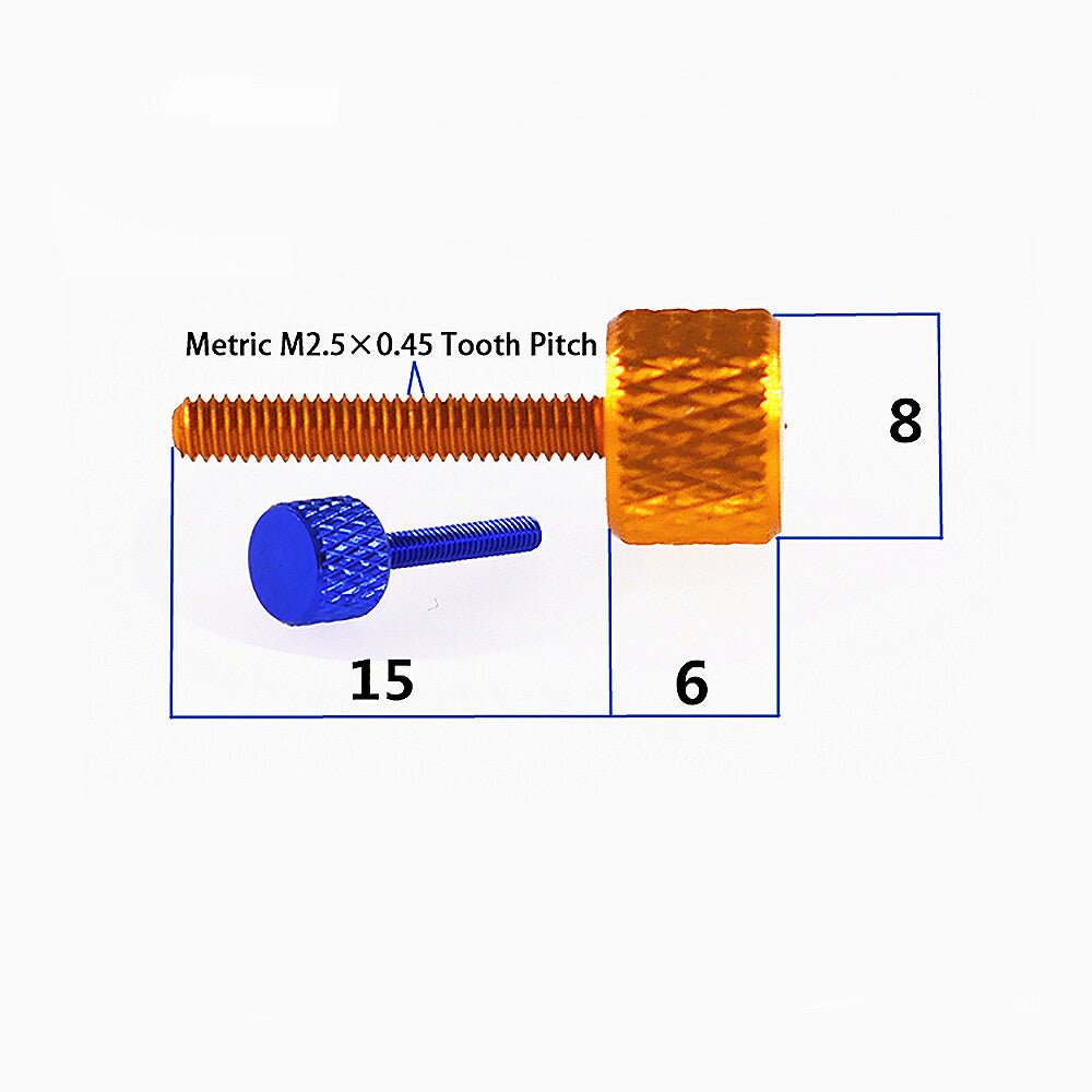 M2.5 x 15mm Aluminium Knurled Thumb Screw – Flat Head Hand Grip for PC Cases & Electronics (Anodised Colours) - HomeDIYer