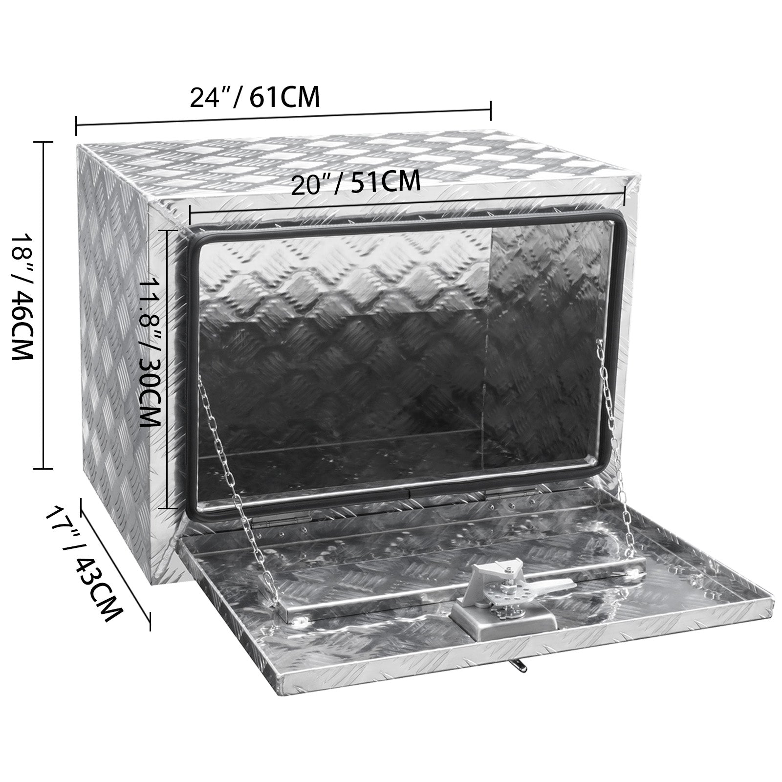 Underbody Truck Box, 24"×17"×18" Pickup Storage Box, Heavy Duty Aluminum Diamond Plate Tool Box with Lock and Keys, Waterproof Trailer Storage Box with T-Handle Latch for Truck, Van, Trailer