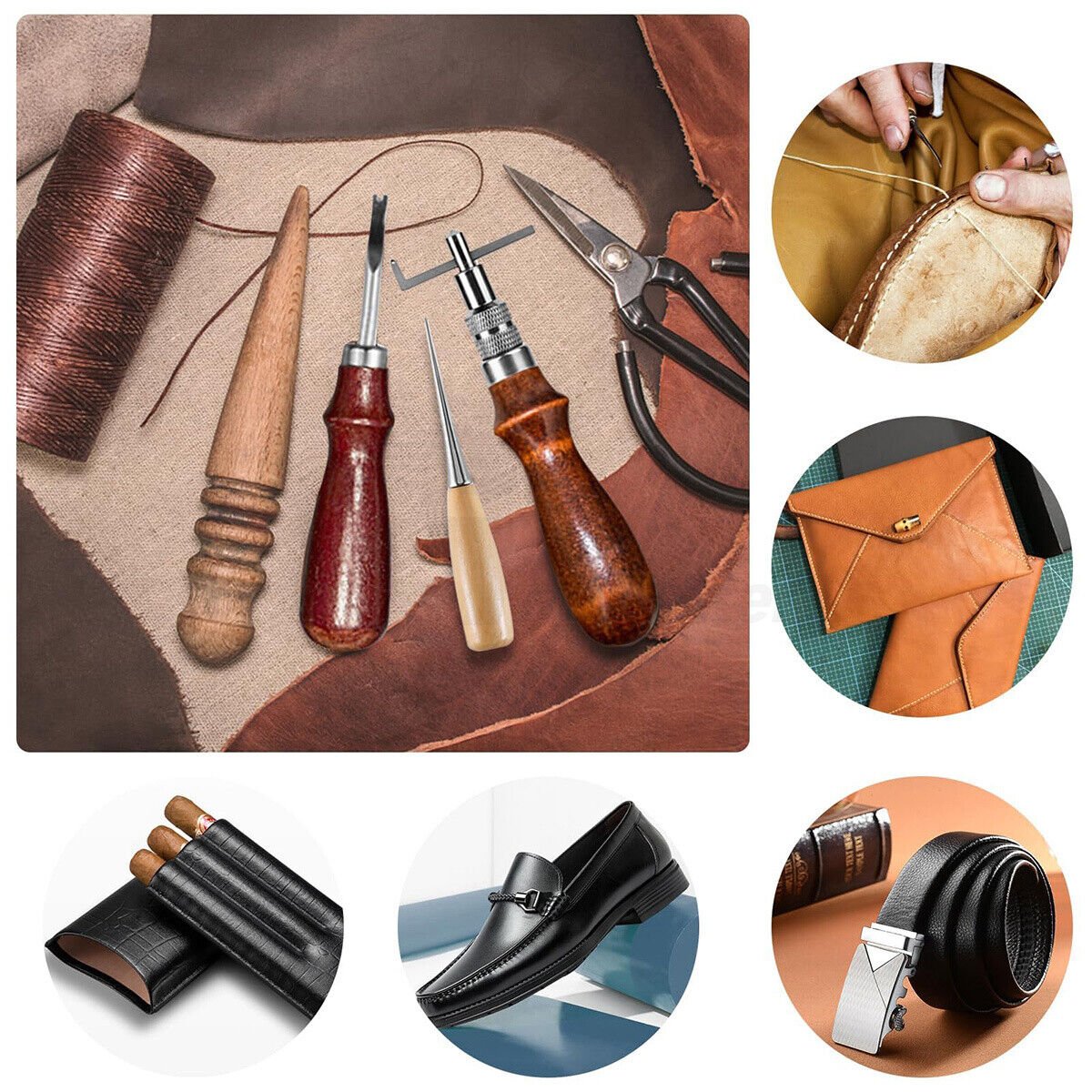 18Pcs Leather Craft Tool Set DIY Stitching Sewing Punch Carving Working Hand Kit - HomeDIYer