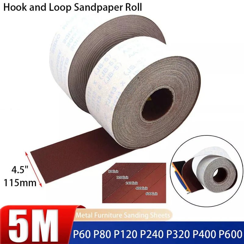 4.5" 115mm 60 - 400Grit Hook and Loop Sandpaper Roll Velour Pads Sanding Strips - HomeDIYer