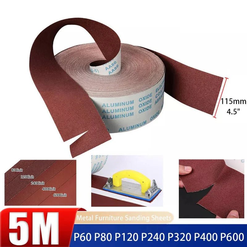 4.5" 60 - 600Grit Sandpaper Roll Abrasive Sand Paper Metal Sanding Sheets 5M - HomeDIYer