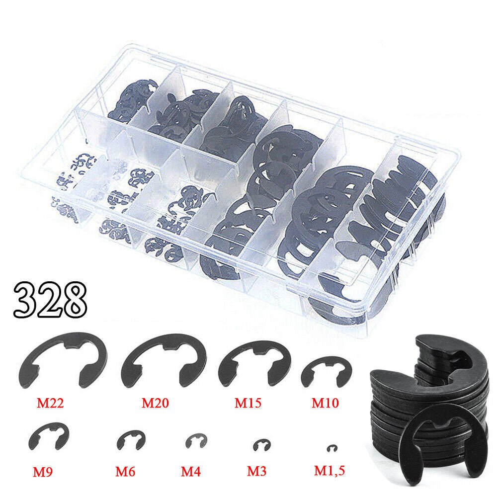 328x E - Clip Circlip Kit 1.5mm - 22mm Circlips Lock Washers Black - HomeDIYer