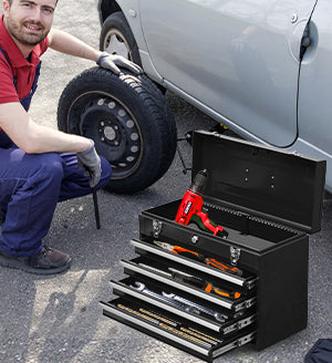 4-Drawer Steel Tool Chest – Portable Metal Tool Box with Cylinder Lock & Powder Coat
