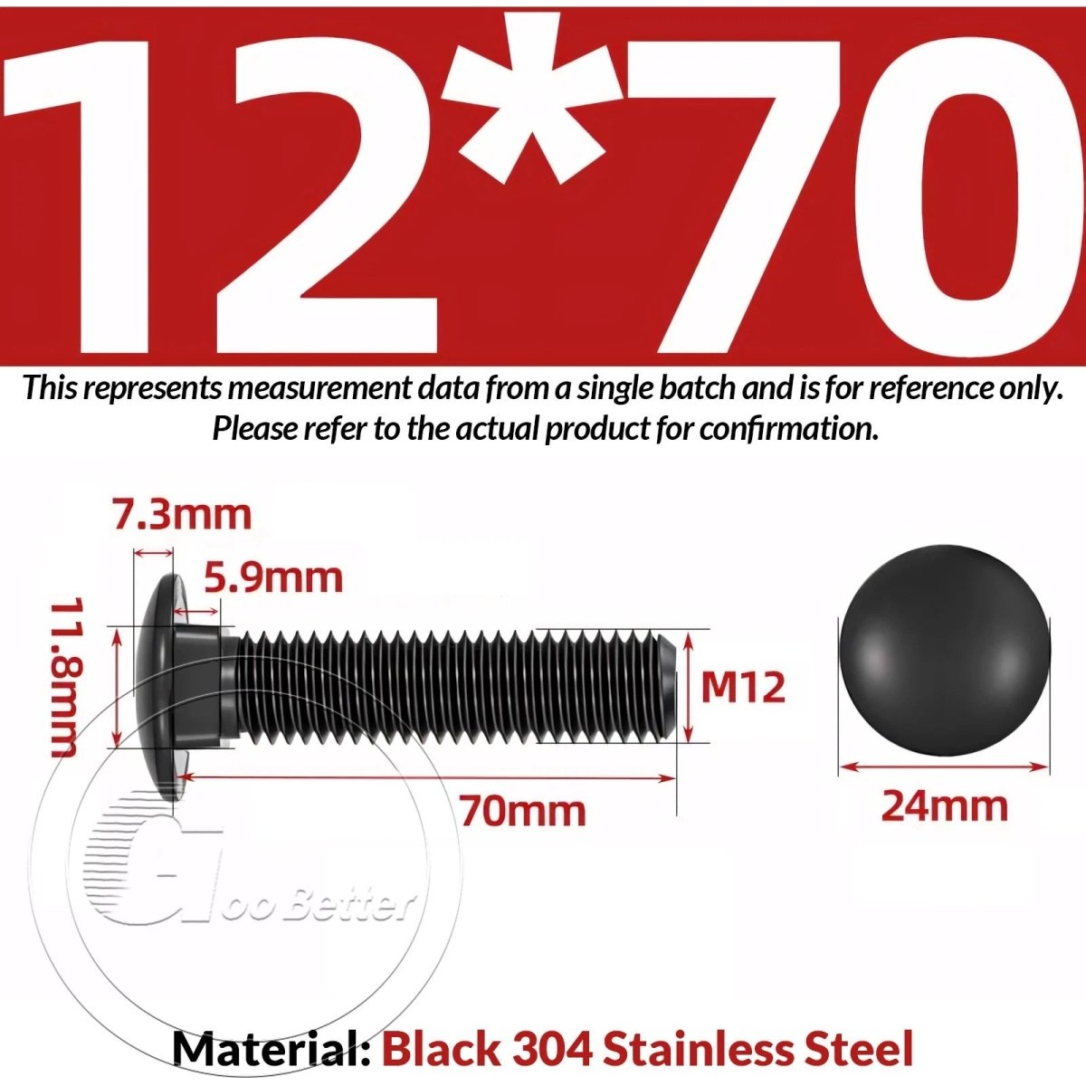 M8 M10 M12 Carriage Bolts – Cup Square Domed Head, Black A2 - 70 Stainless Steel - HomeDIYer