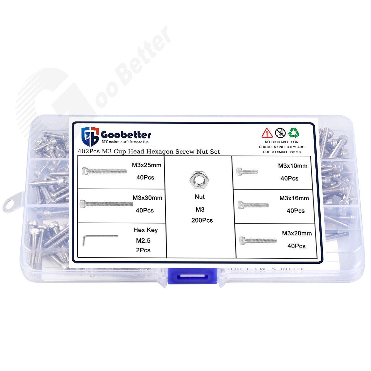 402PCS M3 Socket Cap Head Screws Stainless Steel Allen Bolts Nuts Assortment Set - HomeDIYer