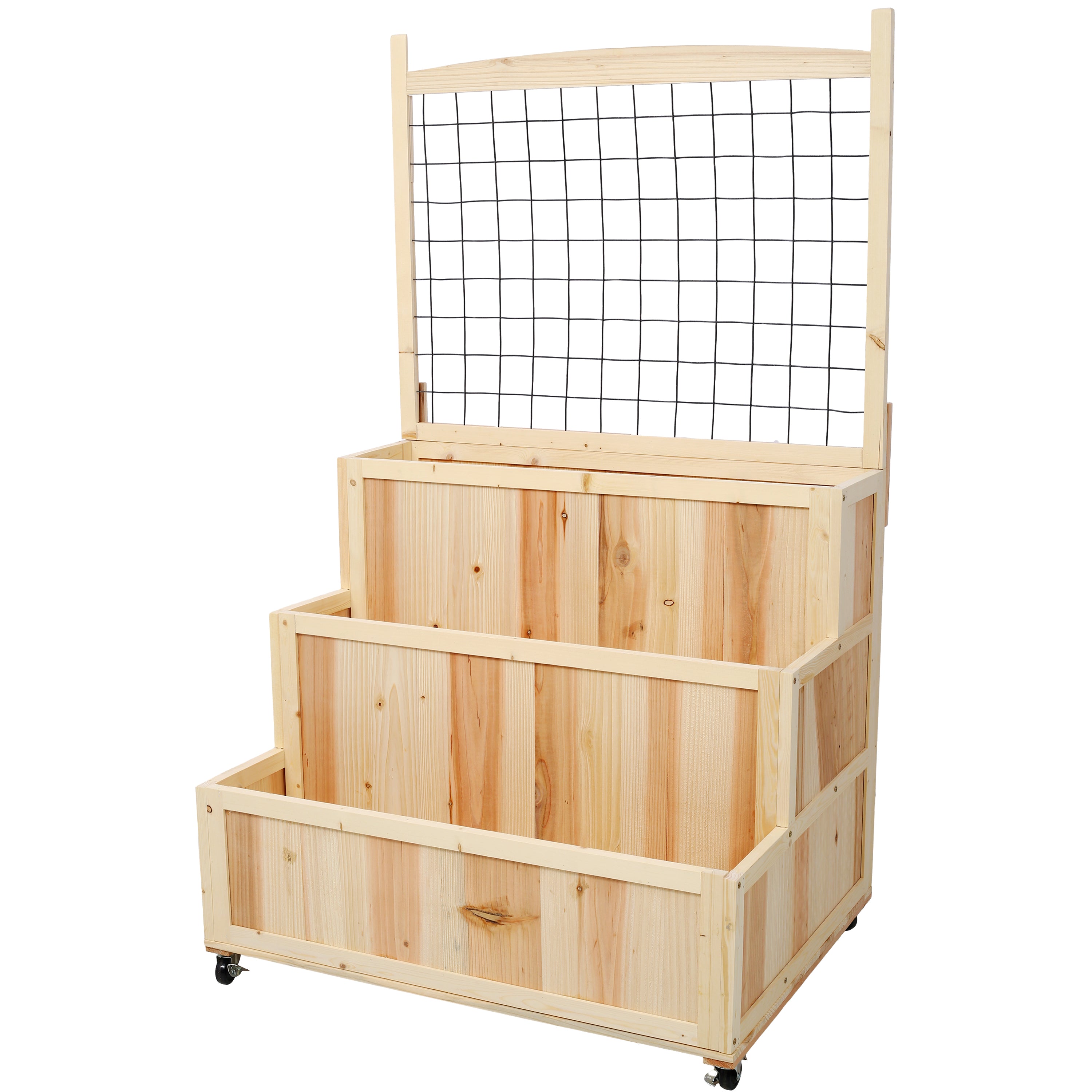 3-Tier Raised Garden Bed with Trellis – Vertical Planter Box with Wheels & Storage