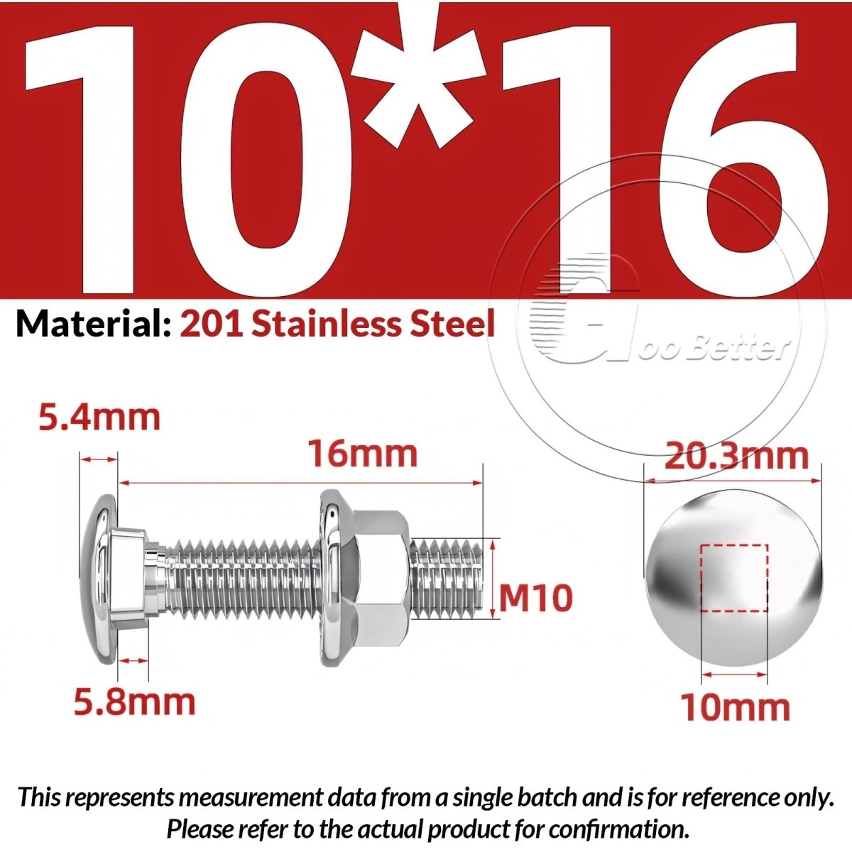 M5–M12 Carriage Bolts with Nuts | Cup Square Domed Head | 201 Stainless Steel - HomeDIYer