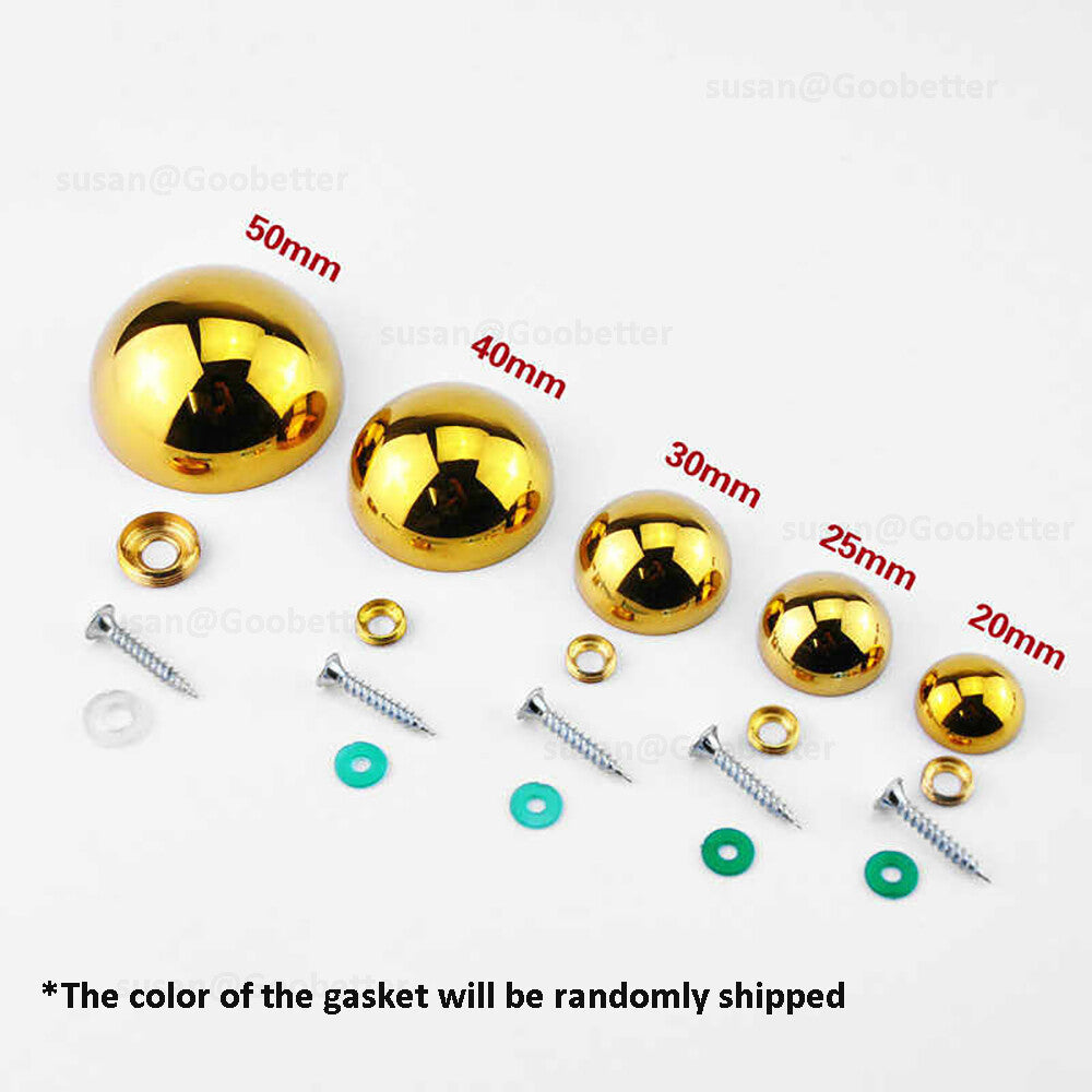 Dome Screw Cover Caps 20–50mm – Electroplated Stainless Steel Mirror Screws, Silver & Gold