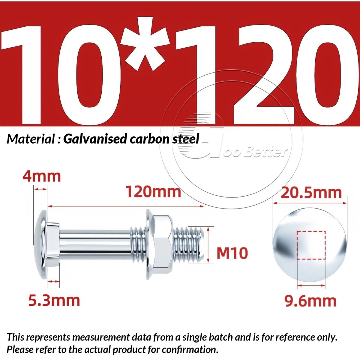 M8 M10 M12 Carriage Bolts with Hex Nuts — Zinc - Plated Steel, Full & Partial Thread - HomeDIYer