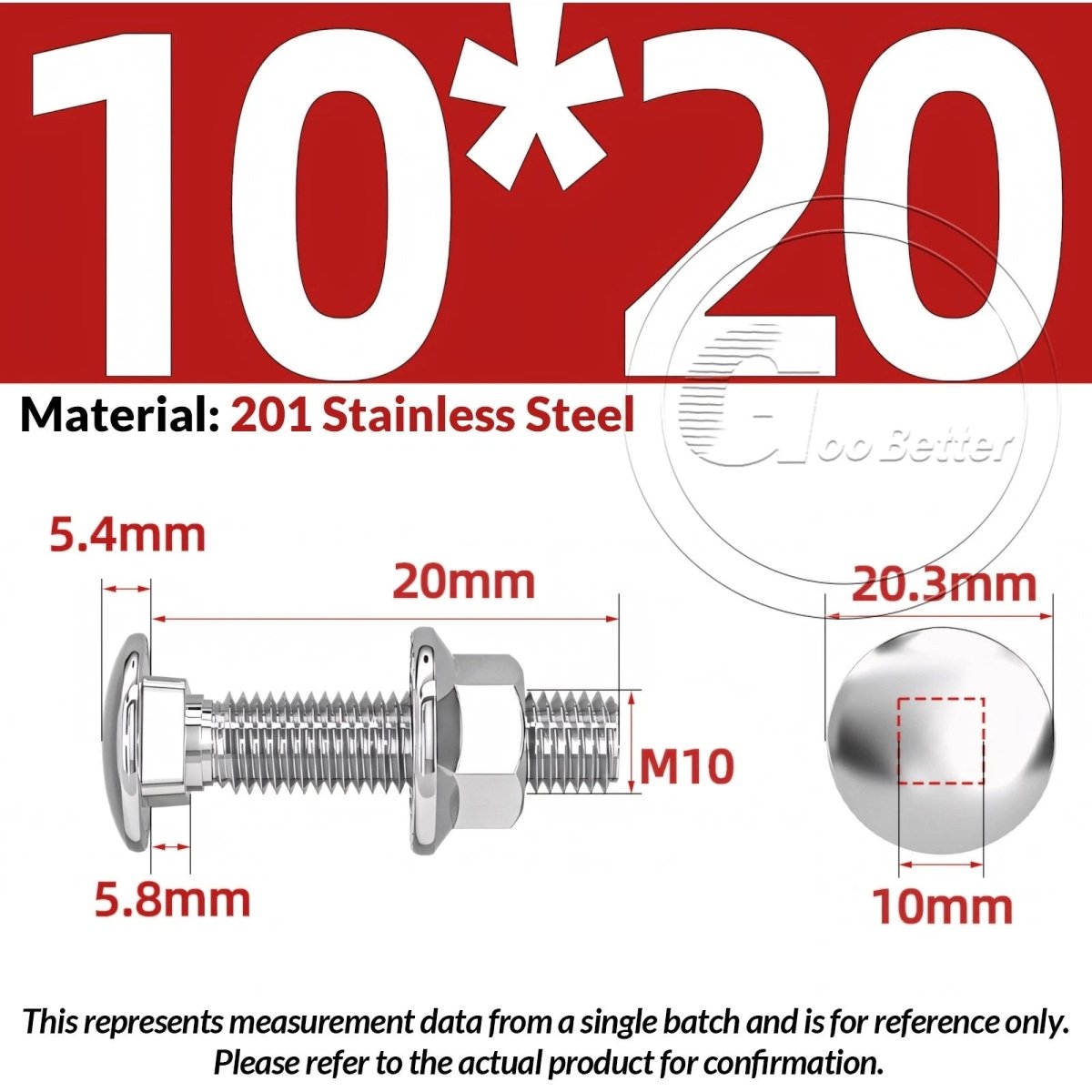 M5–M12 Carriage Bolts with Nuts | Cup Square Domed Head | 201 Stainless Steel - HomeDIYer