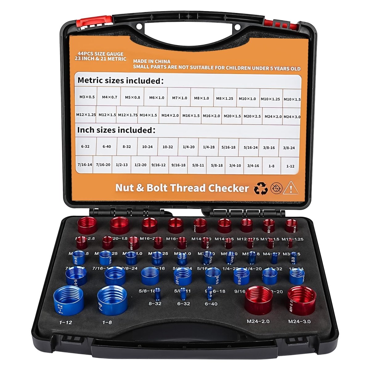 Nut and Bolt Thread Checker Standard and Metric, 44 Male/Female Bolt Size Finder Thread Gauge (23 Standard & 21 Metric), for Bolt and Nut Size Chart in Narrow Areas (Silver & Black) - HomeDIYer