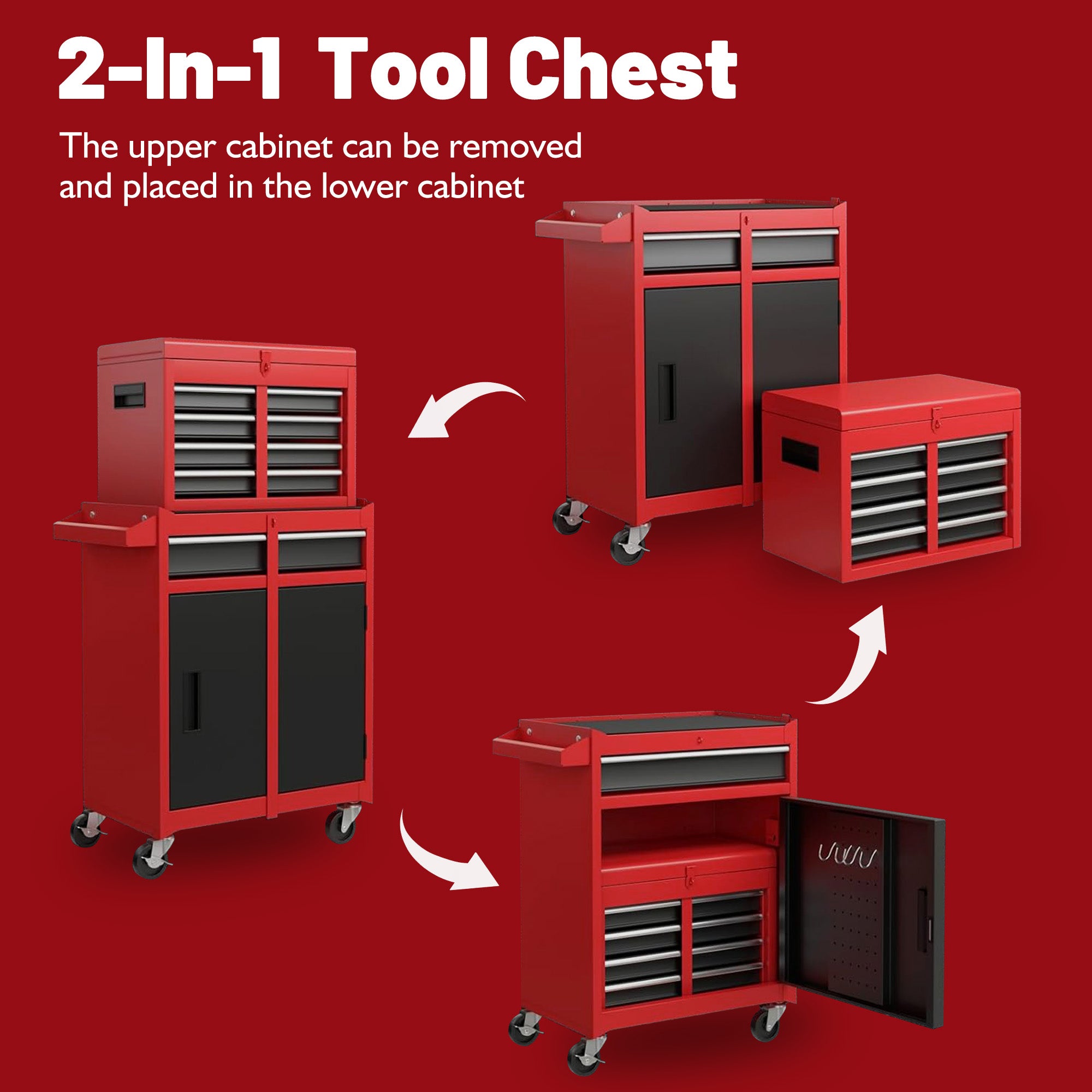 5-Drawer Rolling Tool Chest – Detachable Tool Cabinet with Lock & Adjustable Shelf