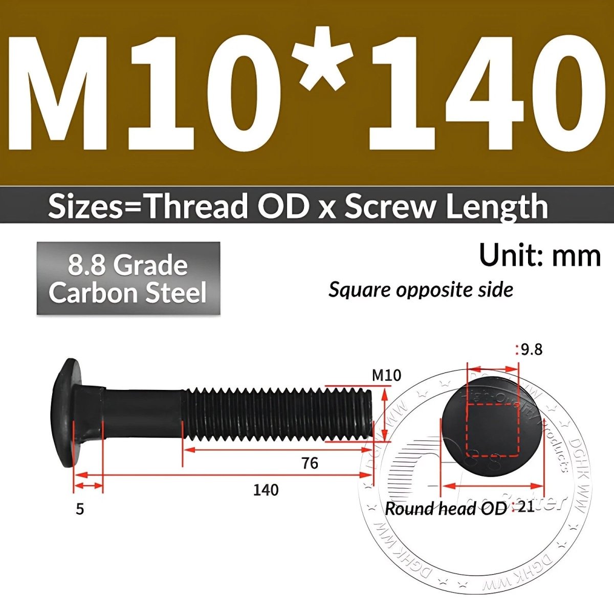 Black 8.8 Grade Steel Carriage Bolts | Cup Square Dome Head | M6–M24 - HomeDIYer