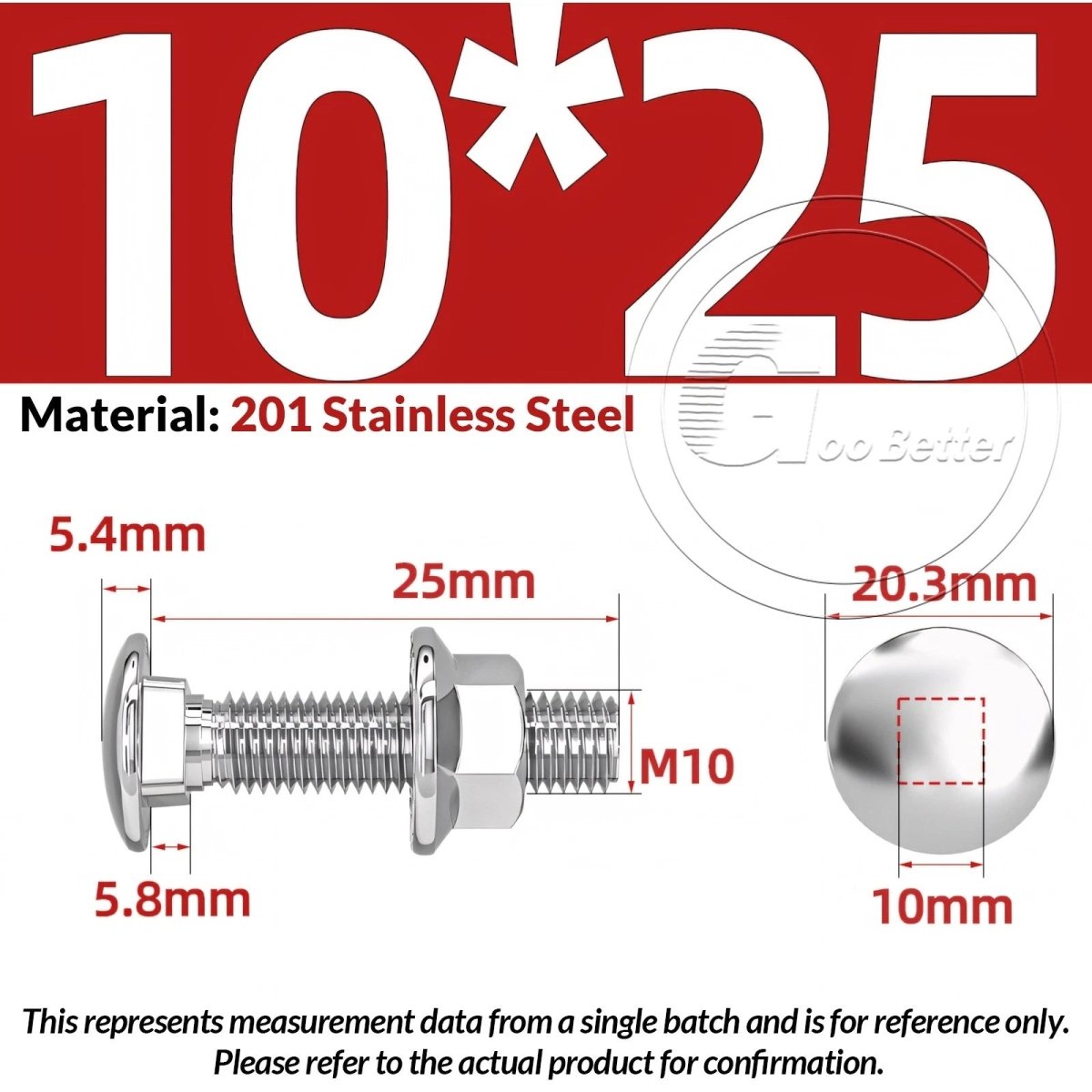 M5–M12 Carriage Bolts with Nuts | Cup Square Domed Head | 201 Stainless Steel - HomeDIYer