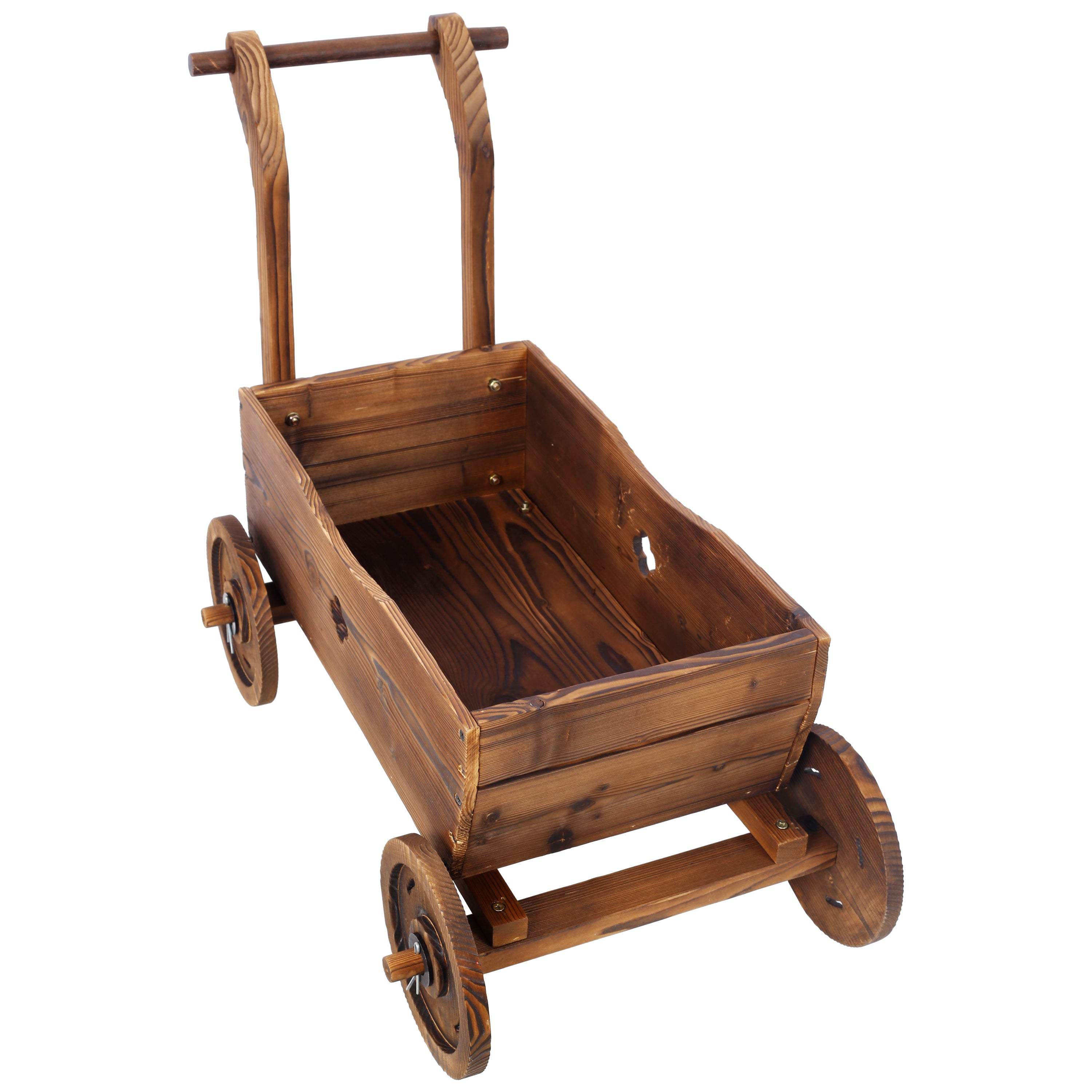 Wooden Wagon Planter Box – Mobile Garden Cart with Wheels & Handle