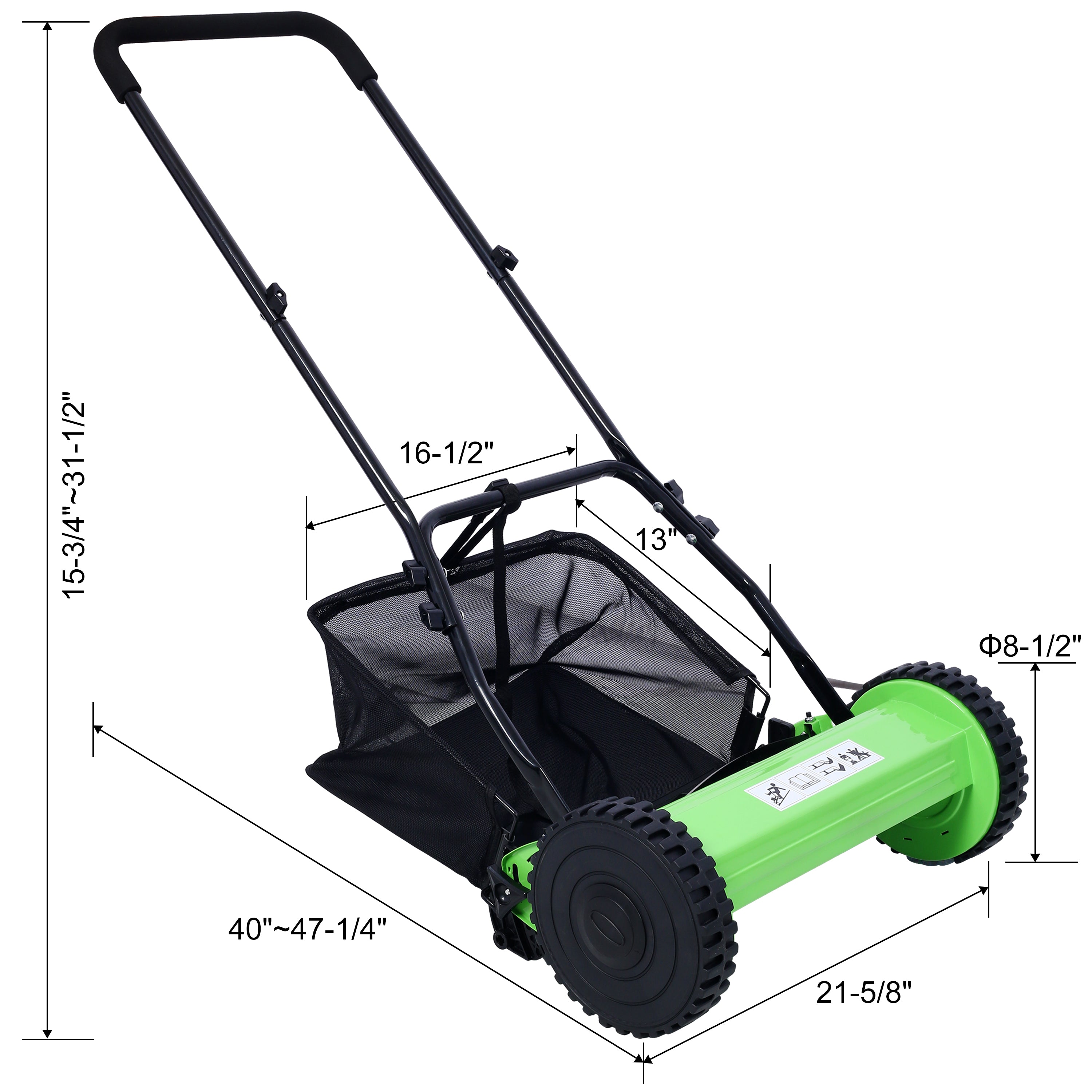 16-Inch 5-Blade Push Reel Lawn Mower with Grass Catcher, BLUE COLOR