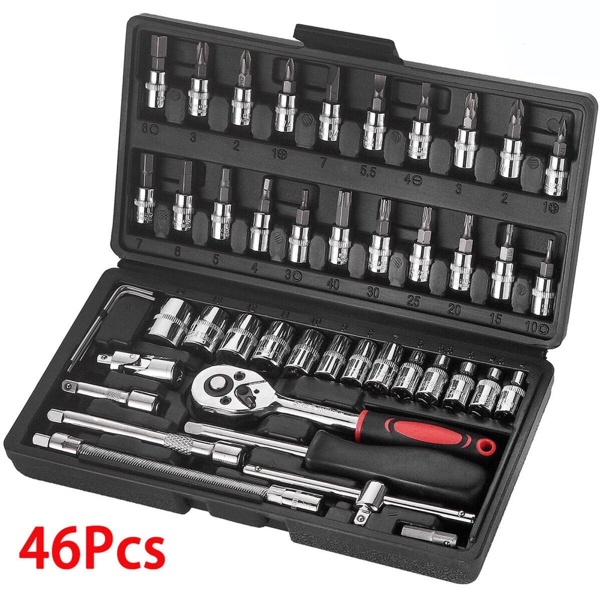 46Pcs Metric Socket Set Ratchet Torx Wrench Kit 1/4" Drive Repair Tool with Case - HomeDIYer