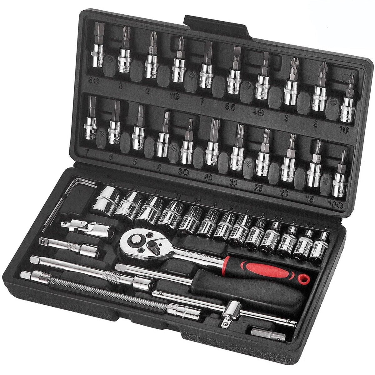 46Pcs Metric Socket Set Ratchet Torx Wrench Kit 1/4" Drive Repair Tool with Case - HomeDIYer