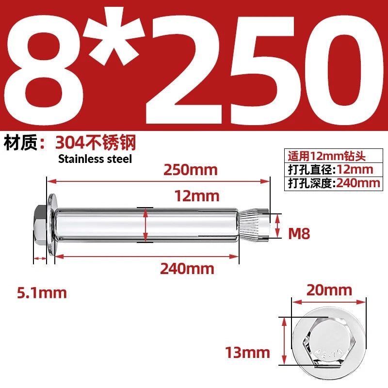 Stainless Steel Masonry Concrete Expansion Anchor Bolt — M6 M8 M10 M12 M16 | 304 & 201 SS