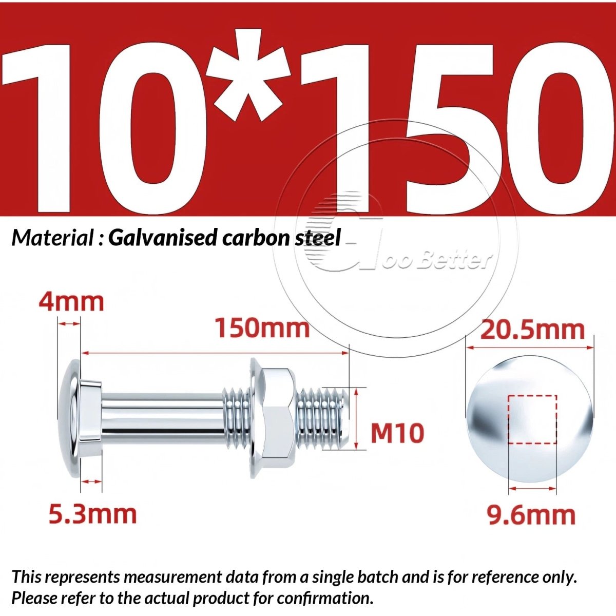 M8 M10 M12 Carriage Bolts with Hex Nuts — Zinc - Plated Steel, Full & Partial Thread - HomeDIYer