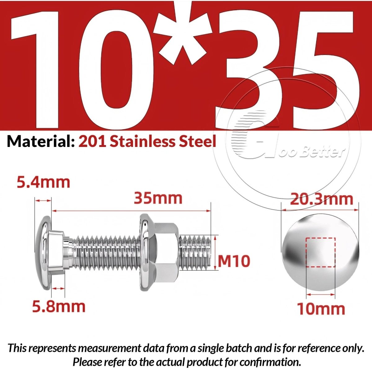 M5–M12 Carriage Bolts with Nuts | Cup Square Domed Head | 201 Stainless Steel - HomeDIYer