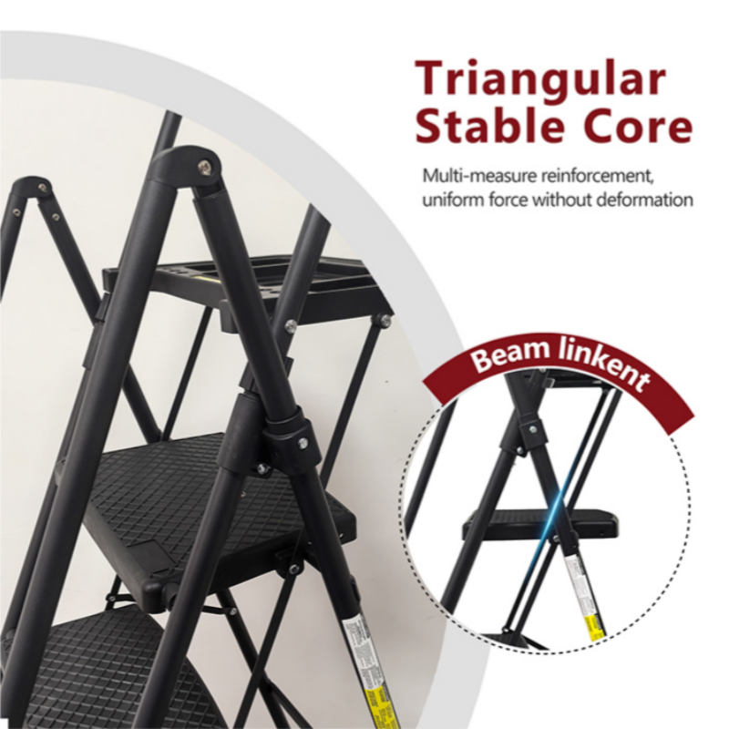 4‑Step Folding Ladder with Non‑Slip Pedals & Tool Tray — 330 lb Capacity, Black Steel, Ideal for Home & Office