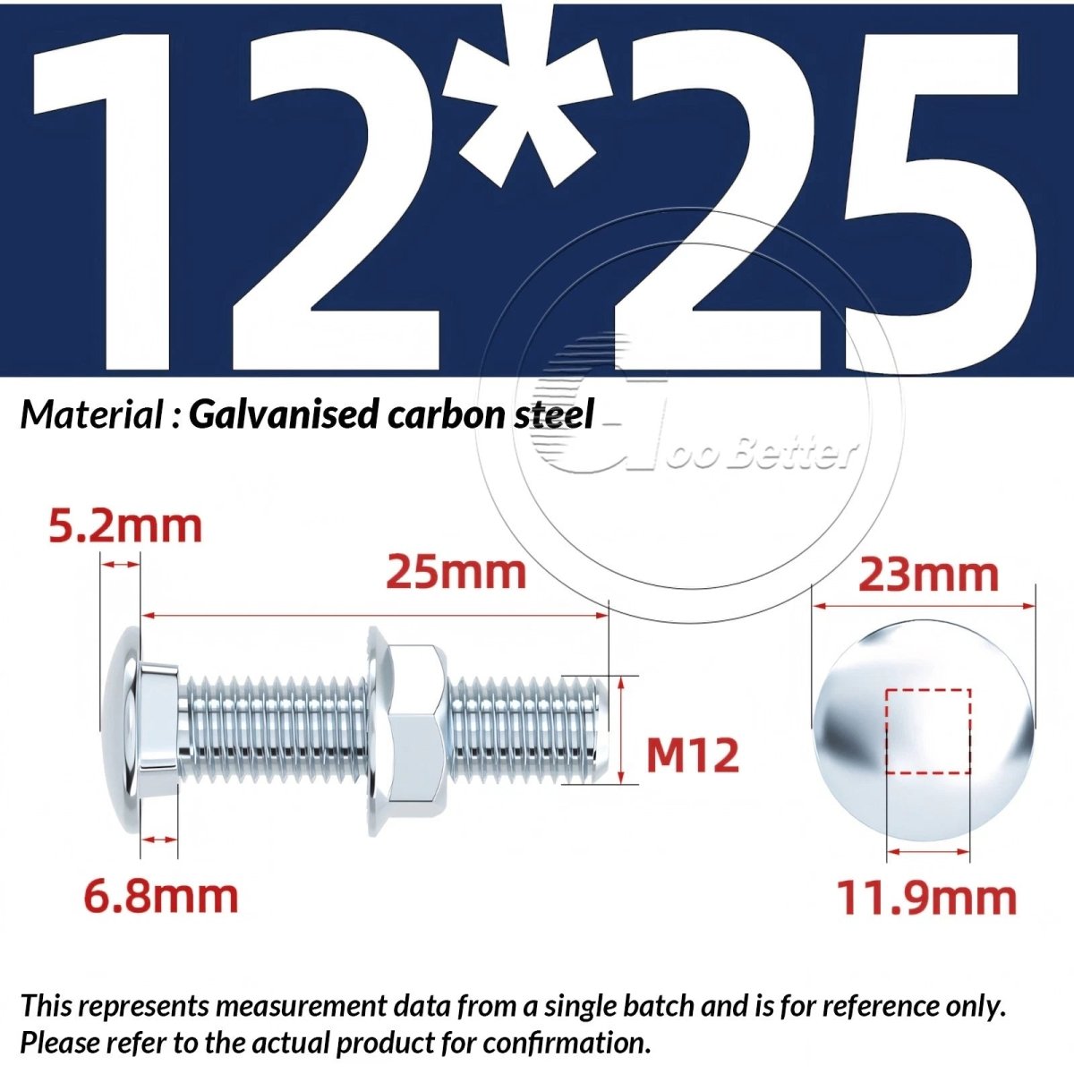 M8 M10 M12 Carriage Bolts with Hex Nuts — Zinc - Plated Steel, Full & Partial Thread - HomeDIYer