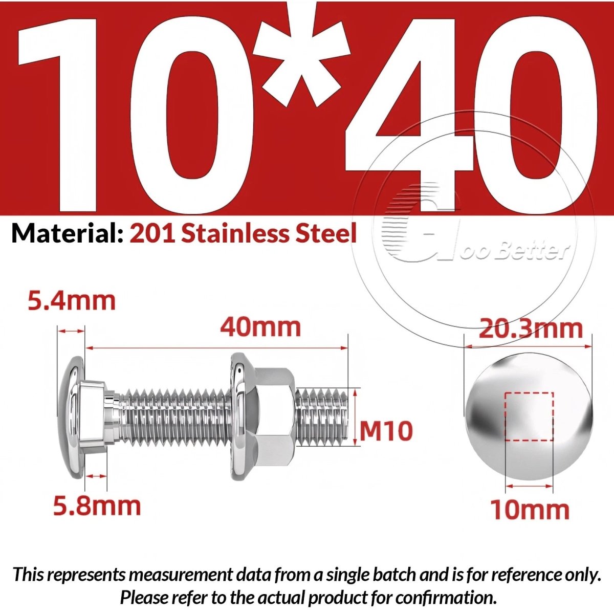 M5–M12 Carriage Bolts with Nuts | Cup Square Domed Head | 201 Stainless Steel - HomeDIYer