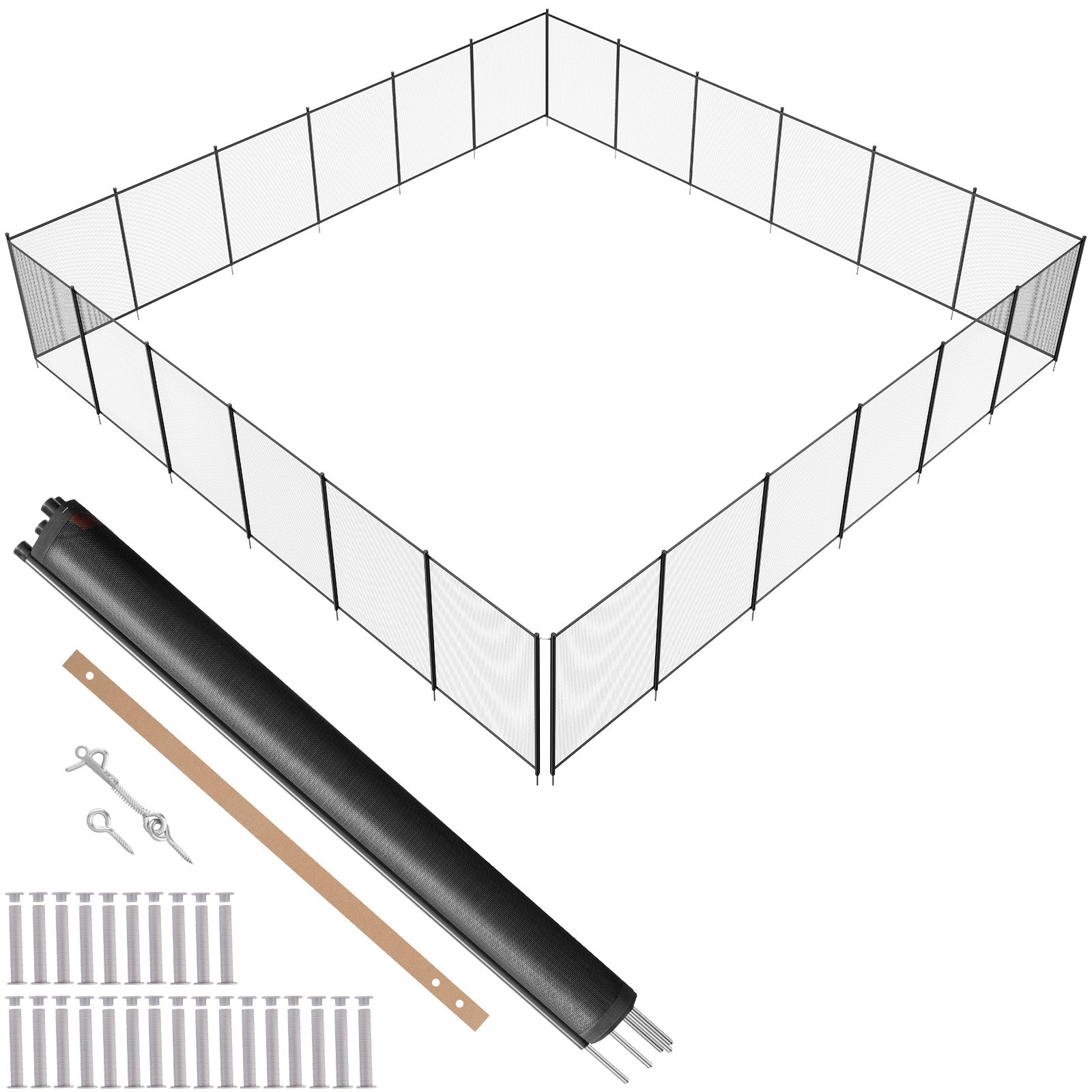 4ft x 72ft Removable Pool Safety Fence — DIY Child & Pet Protection Mesh for Inground Pools Black
