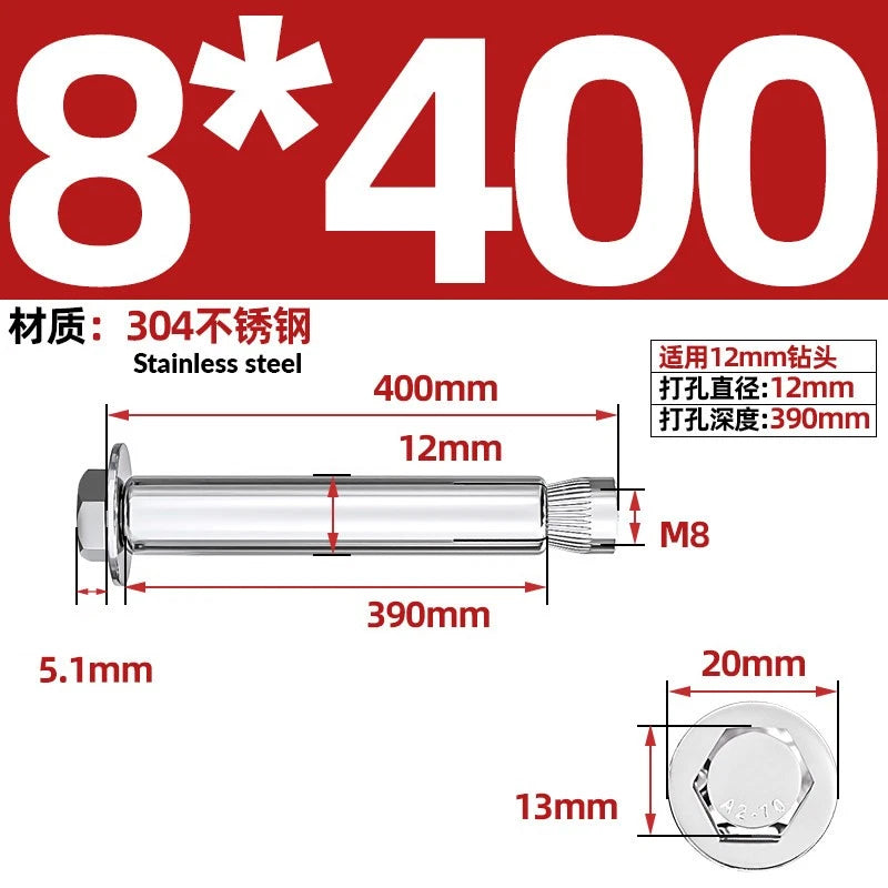 Stainless Steel Masonry Concrete Expansion Anchor Bolt — M6 M8 M10 M12 M16 | 304 & 201 SS