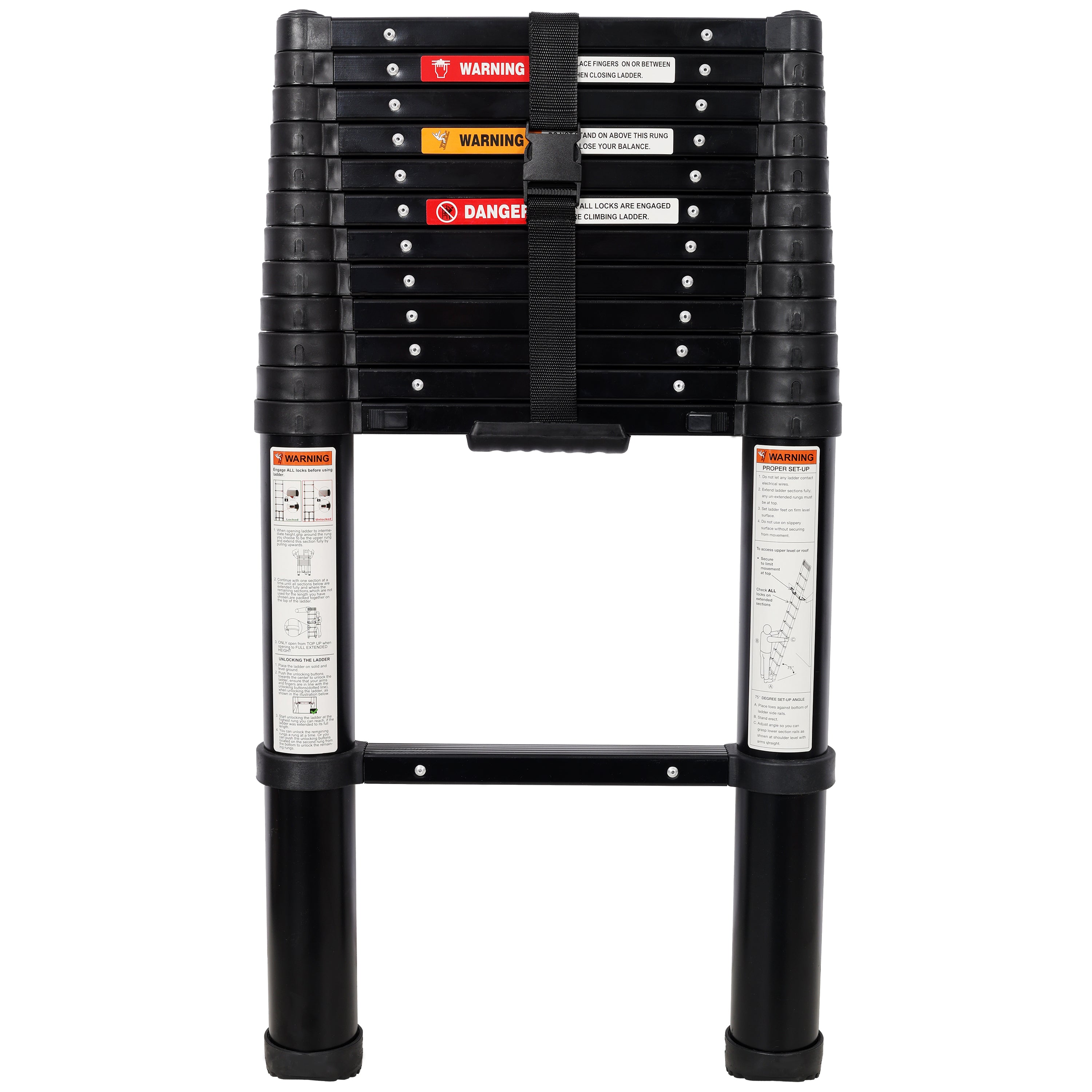 12.5FT Telescopic Ladder – Heavy Duty Aluminum Extension Ladder with Slow-Down Safety & Non-Slip Feet