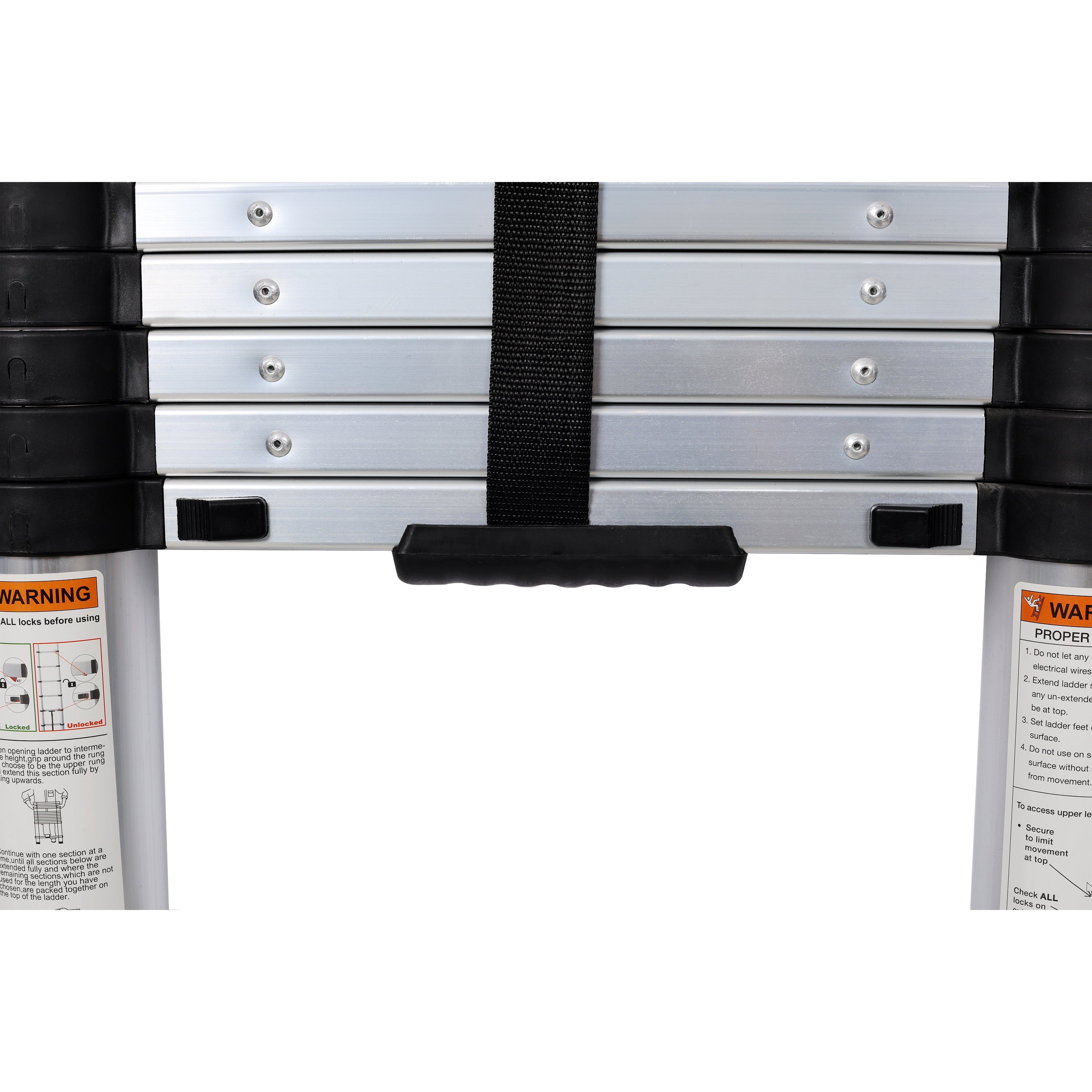 12.5FT Telescopic Aluminum Ladder with Slow‑Down Safety & Stabilizer — 330 lb Capacity, Silver