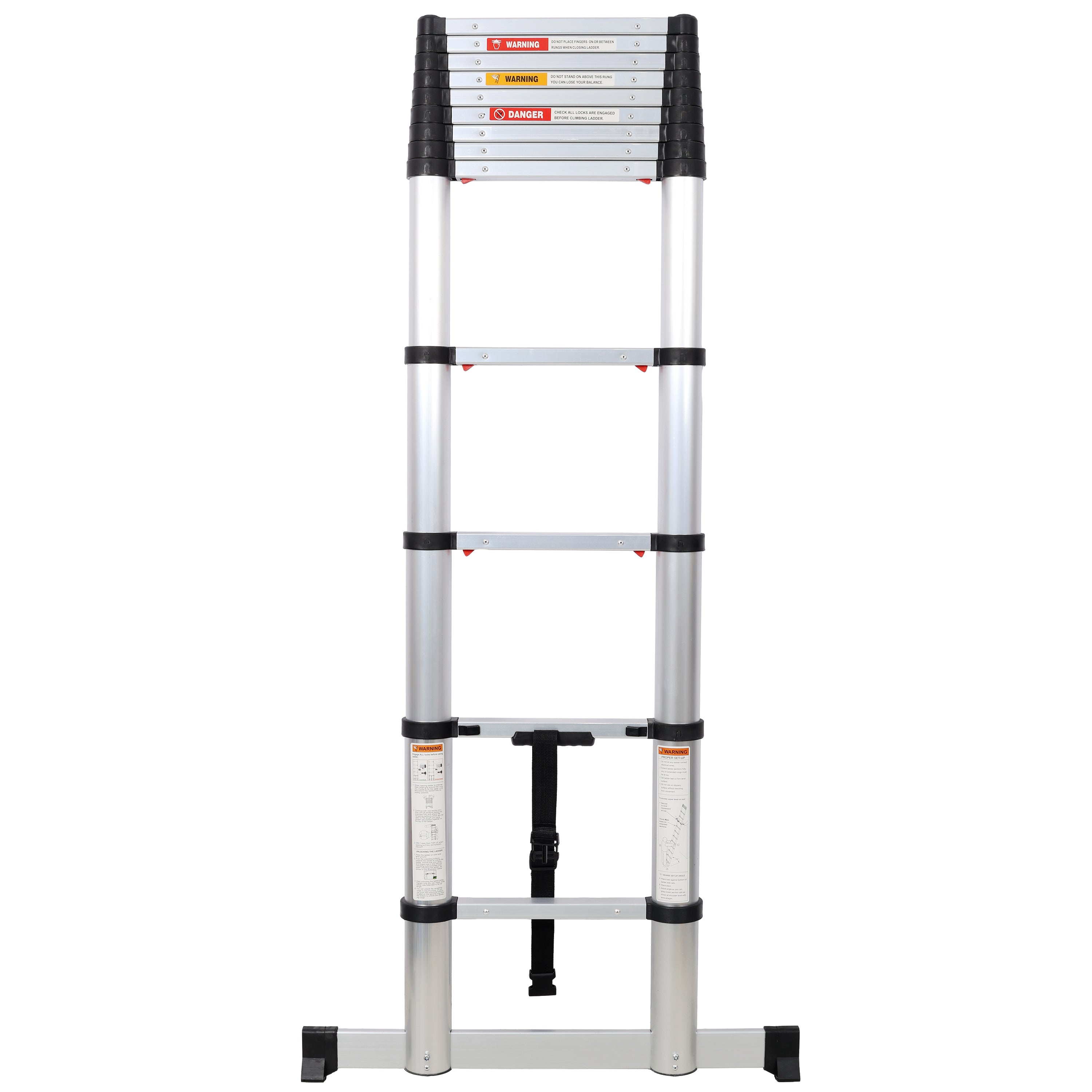 12.5FT Telescopic Aluminum Ladder with Slow‑Down Safety & Stabilizer — 330 lb Capacity, Silver