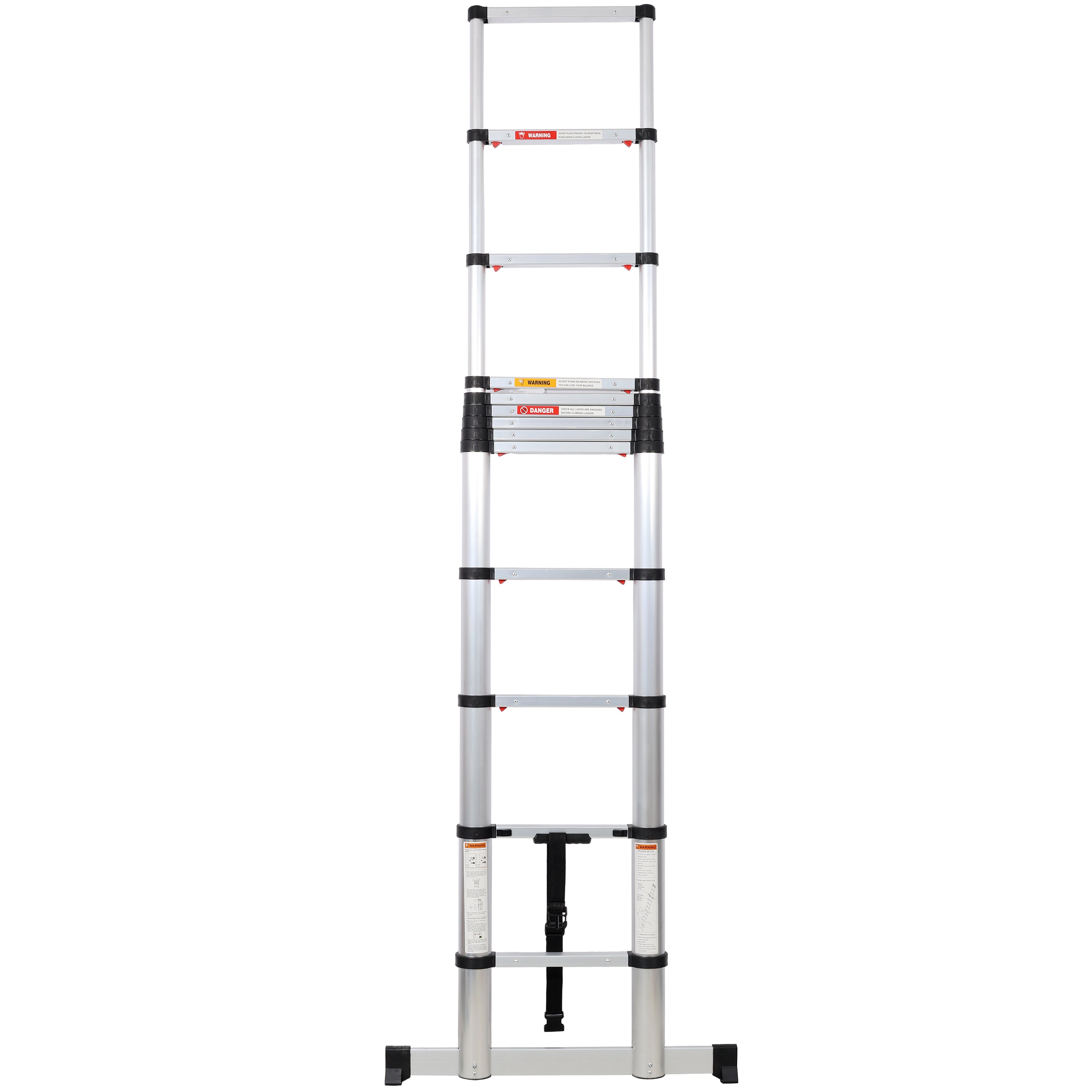 12.5FT Telescopic Aluminum Ladder with Slow‑Down Safety & Stabilizer — 330 lb Capacity, Silver