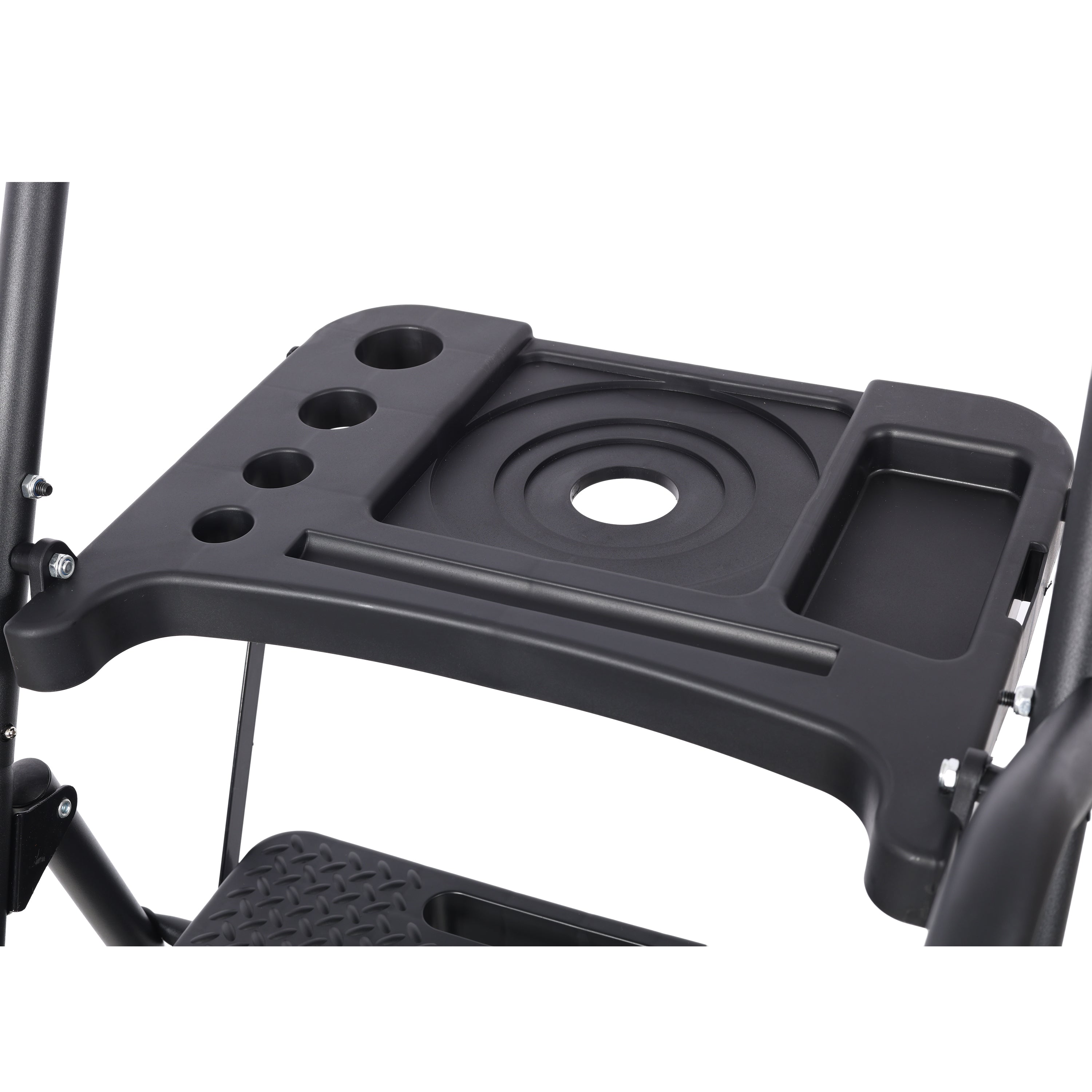 5‑Step Folding Steel Ladder with Tool Platform & Handrail — 330 lb Capacity, Wide Anti‑Slip Pedals, Black
