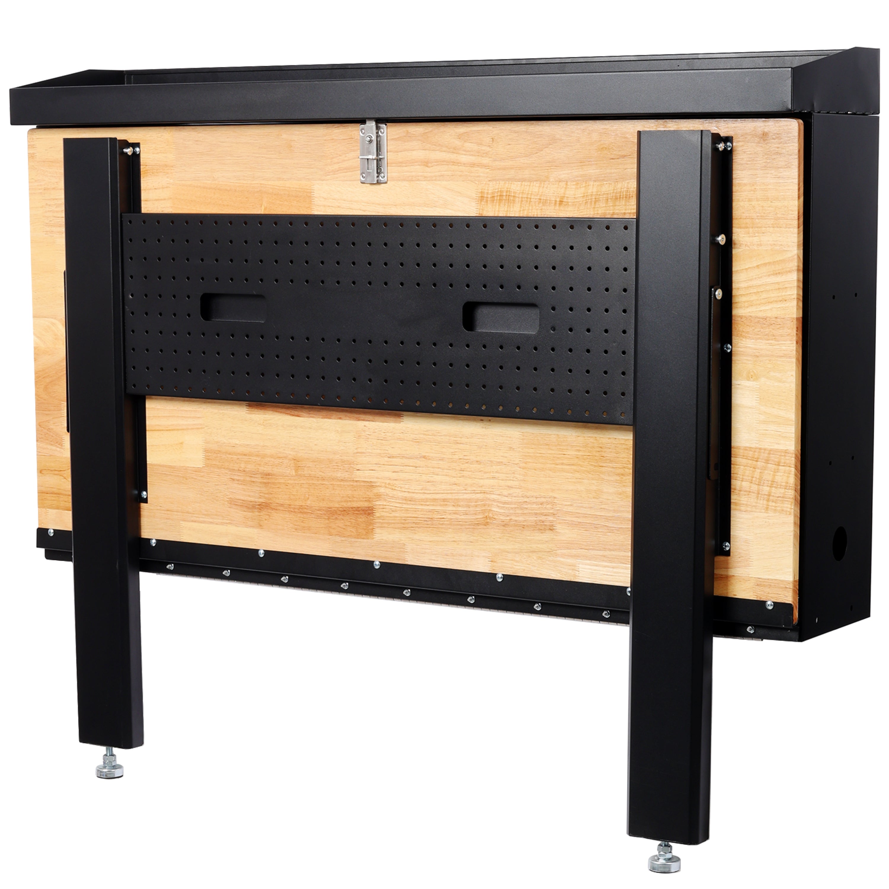 Wall Mounted Folding Workbench with Pegboard, Rubberwood Work Surface, 440 lb Capacity, 47.25"W x 32.5"D