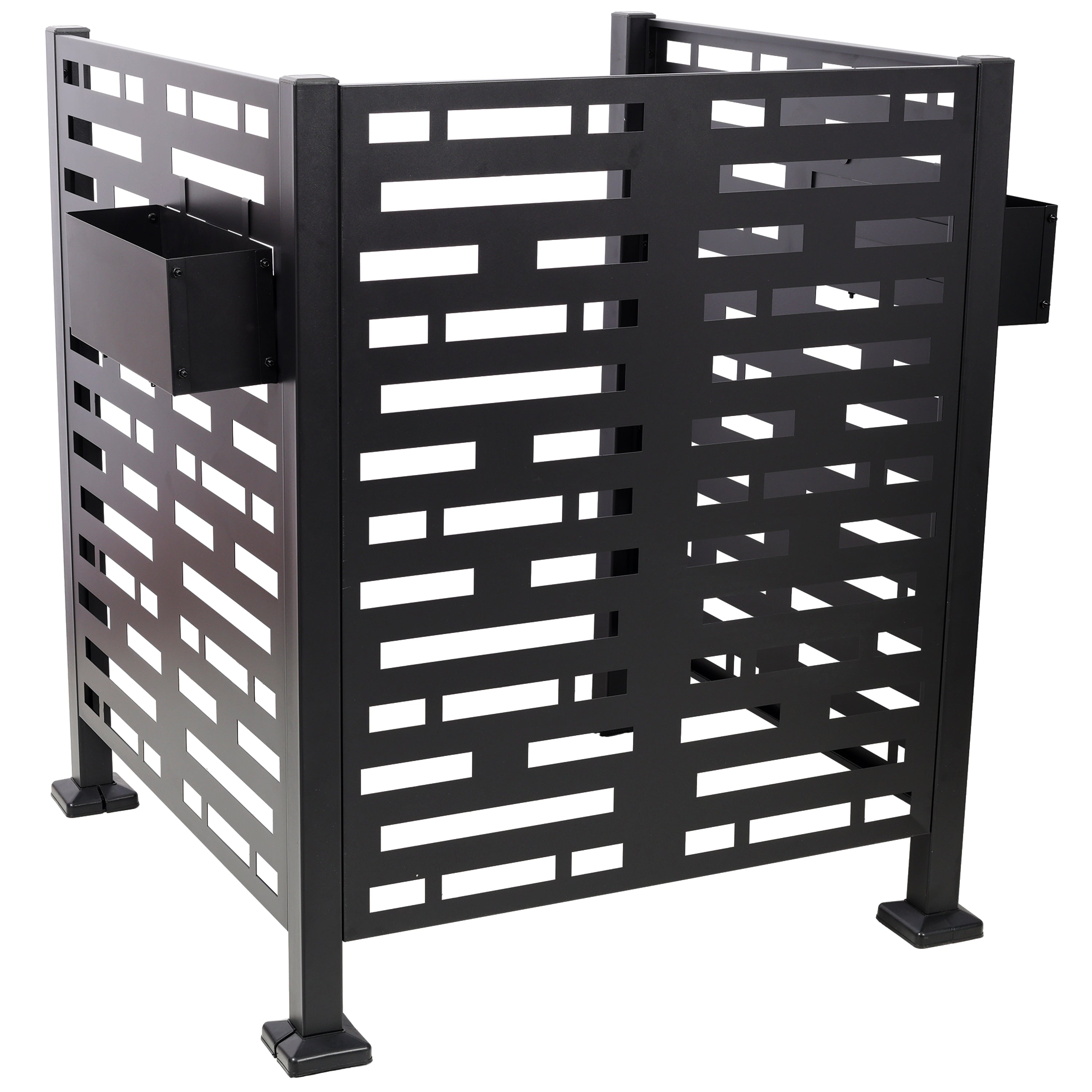 3 x 3 FT Metal Privacy Fence with Planter Boxes — AC Unit & Trash Can Enclosure, Black