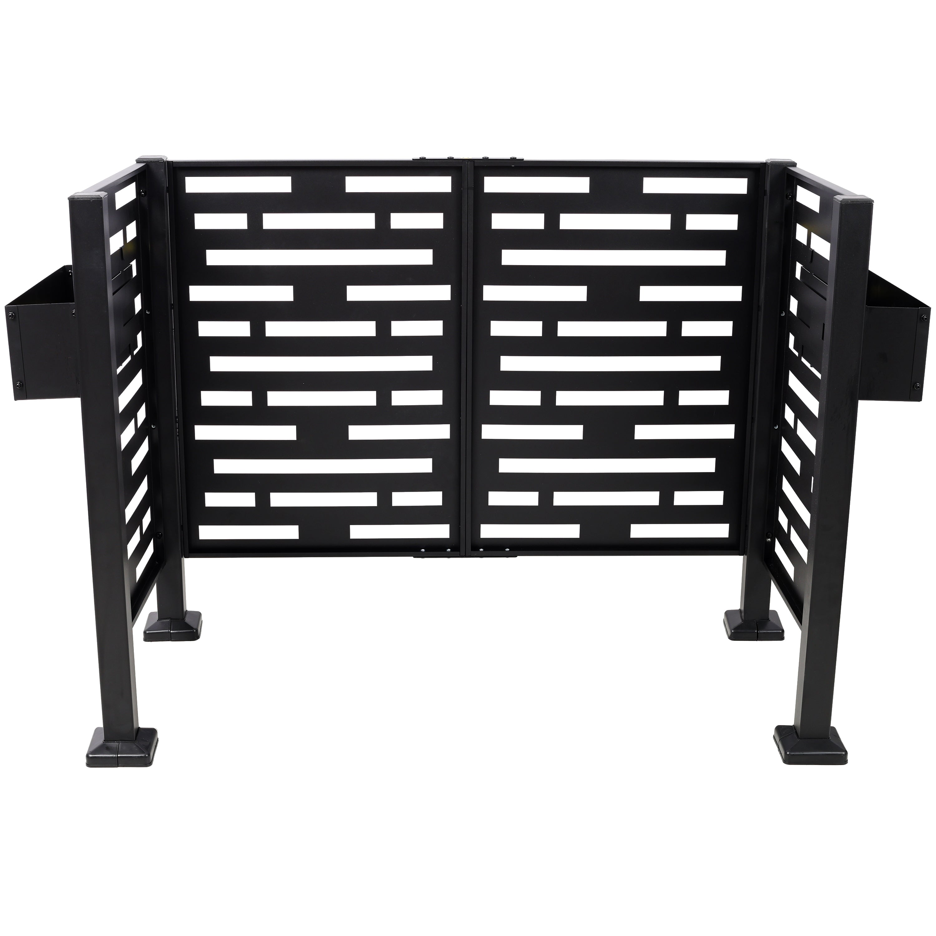 4 x 2 FT Metal Privacy Fence with Planter Boxes — AC Unit & Trash Can Screen, Black
