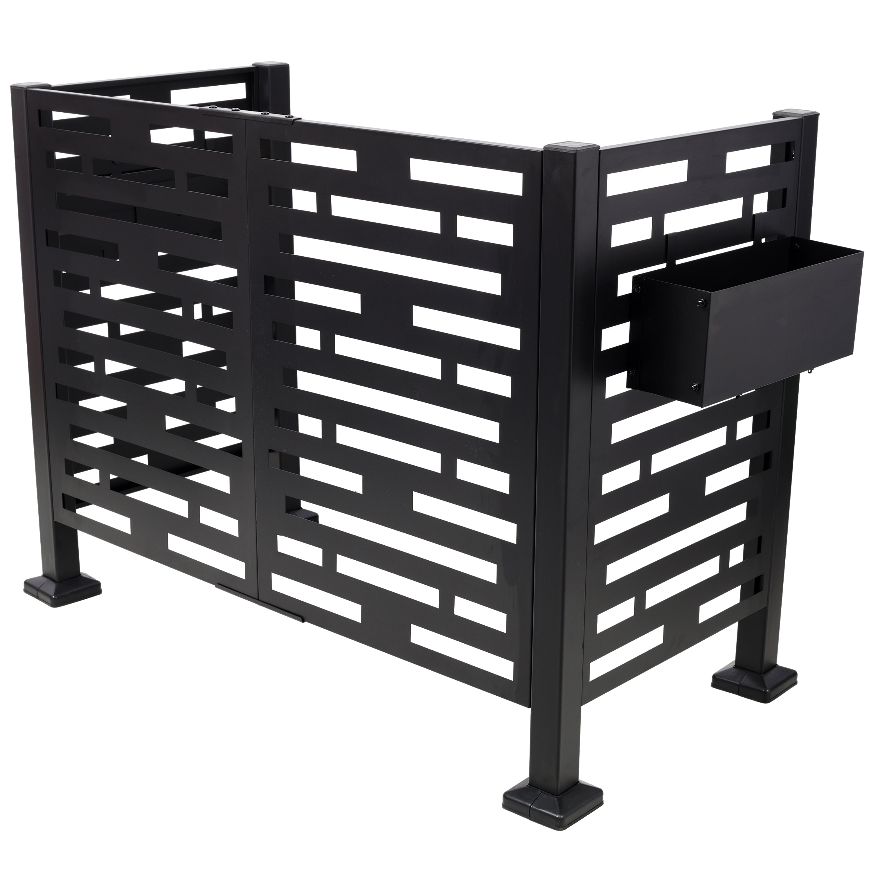 4 x 2 FT Metal Privacy Fence with Planter Boxes — AC Unit & Trash Can Screen, Black