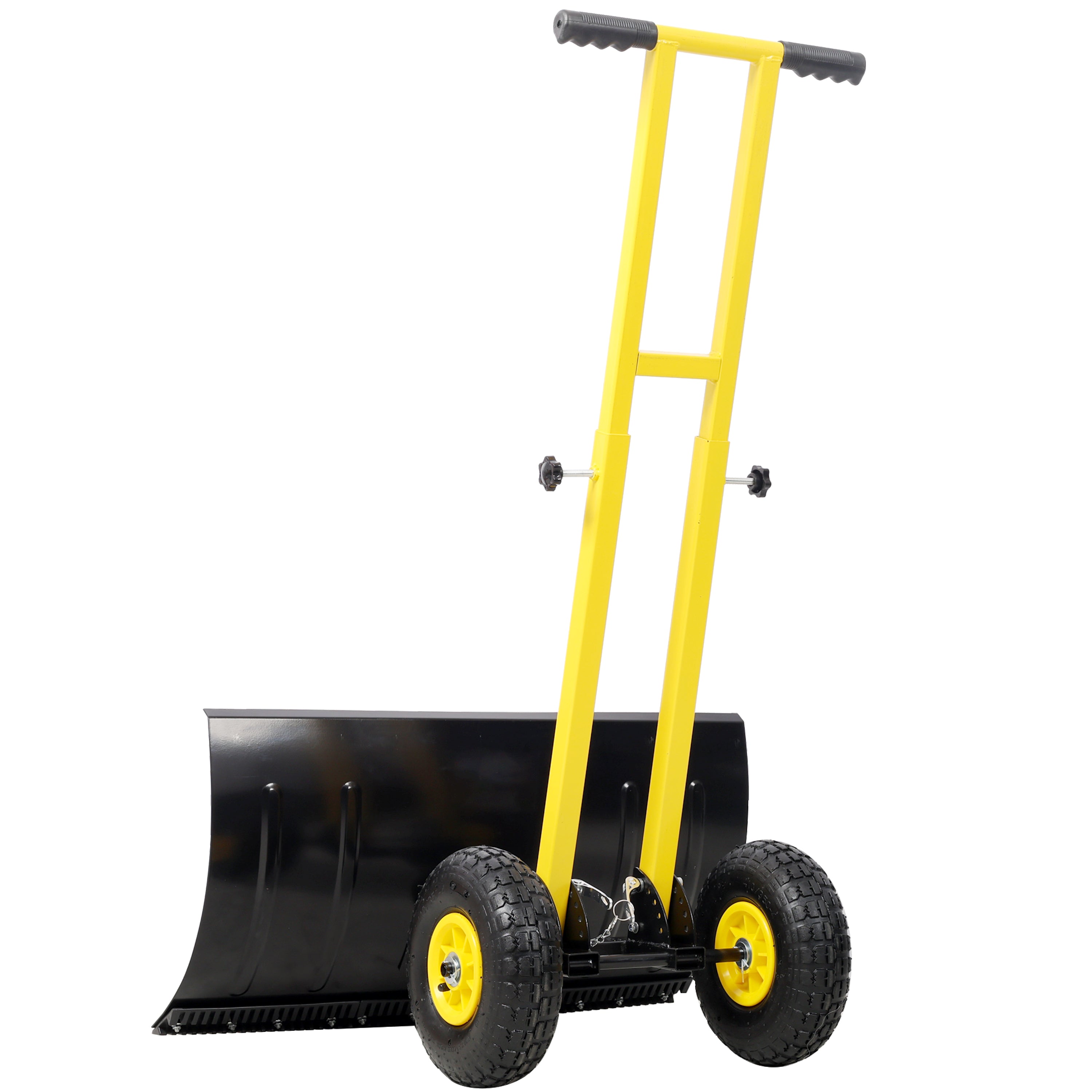 Dual Bar Snow Shovel with Wheels, Snow Pusher, Adjustable Length handle, Adjustable Angle Handle & Blade Snow Removal Tool, 29" Blade, 10" Wheels,Yellow