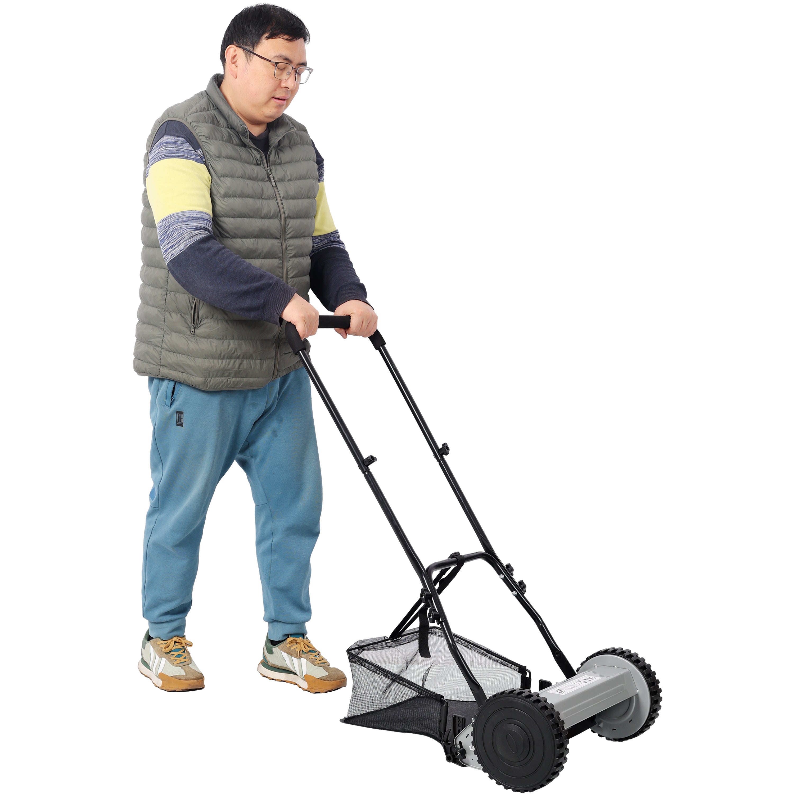 COLOR 14-Inch 5-Blade Push Reel Lawn Mower with Grass Catcher, GRAY COLOR