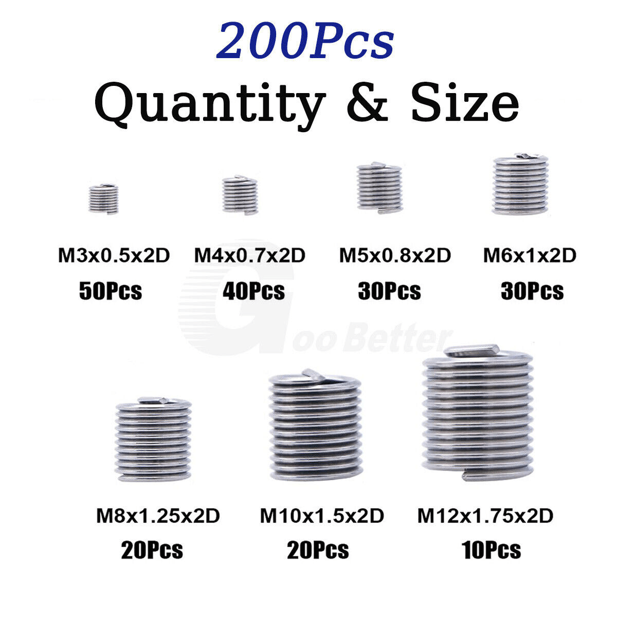 200Pcs M3 M4 M5 - M12 Wire Helicoil Thread Repair Inserts Stainless Steel A2 Kit - HomeDIYer