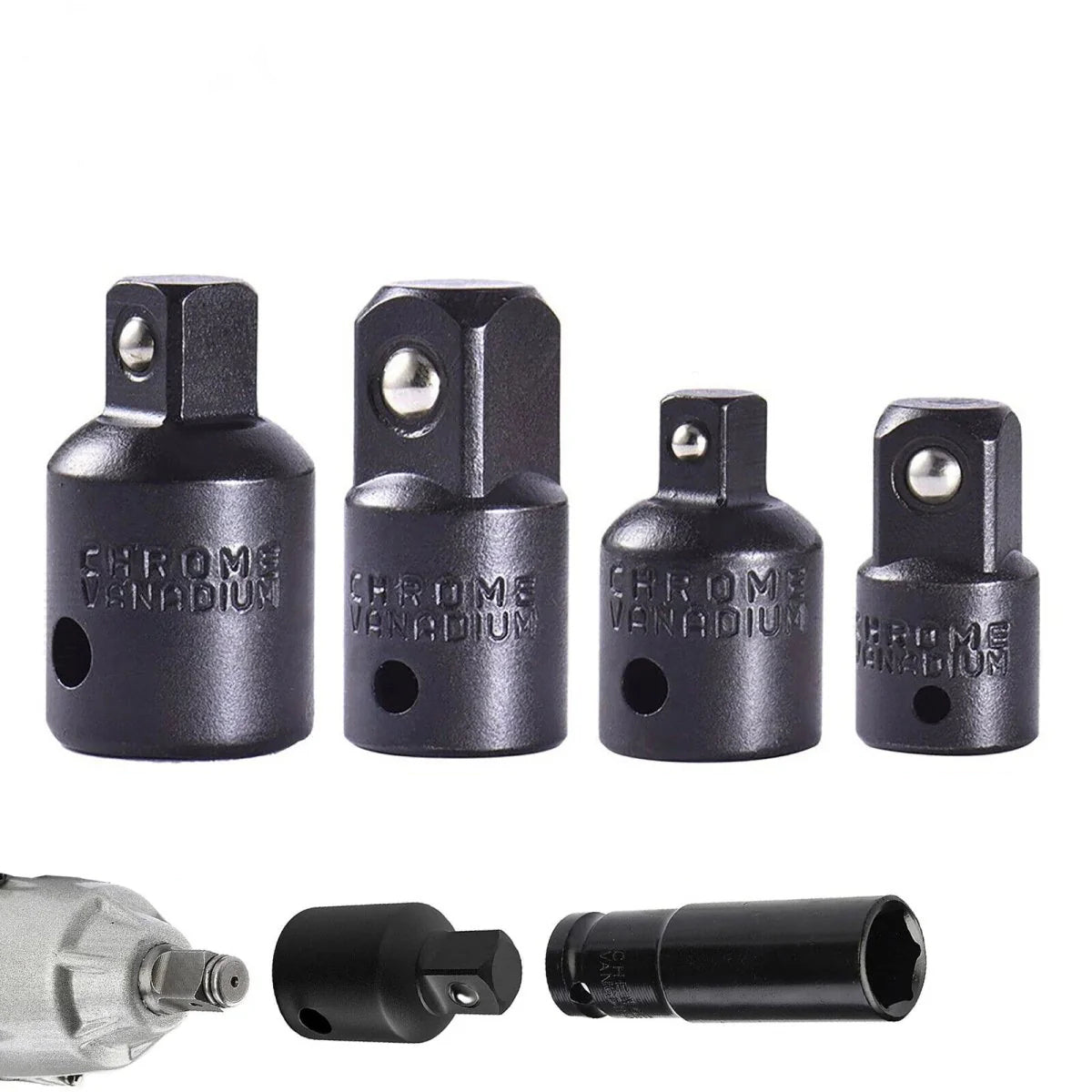 4 Stück 3/8 Zoll bis 1/4 Zoll 1/2 Zoll Druckluft-Steckschlüssel-Adapter-Set Antriebsratschen-Reduzierstück